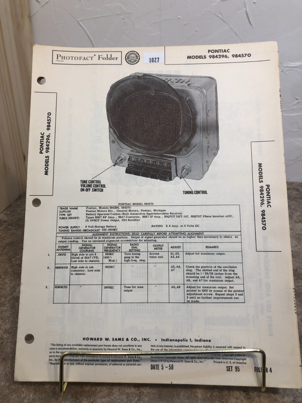 PF 1940-50s PONTIAC AUTOMOBILE RADIO Model 984296 984570 Repair Data Manual READ