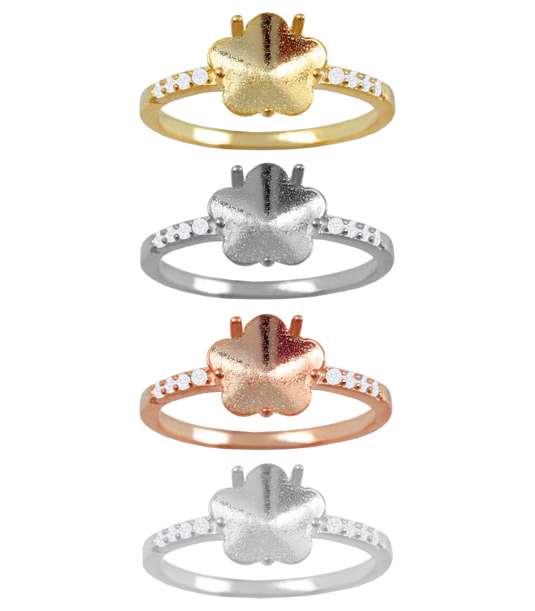 Sterling Silver Ring Base for Setting Flower Shape 10mm Crystal * Many Sizes