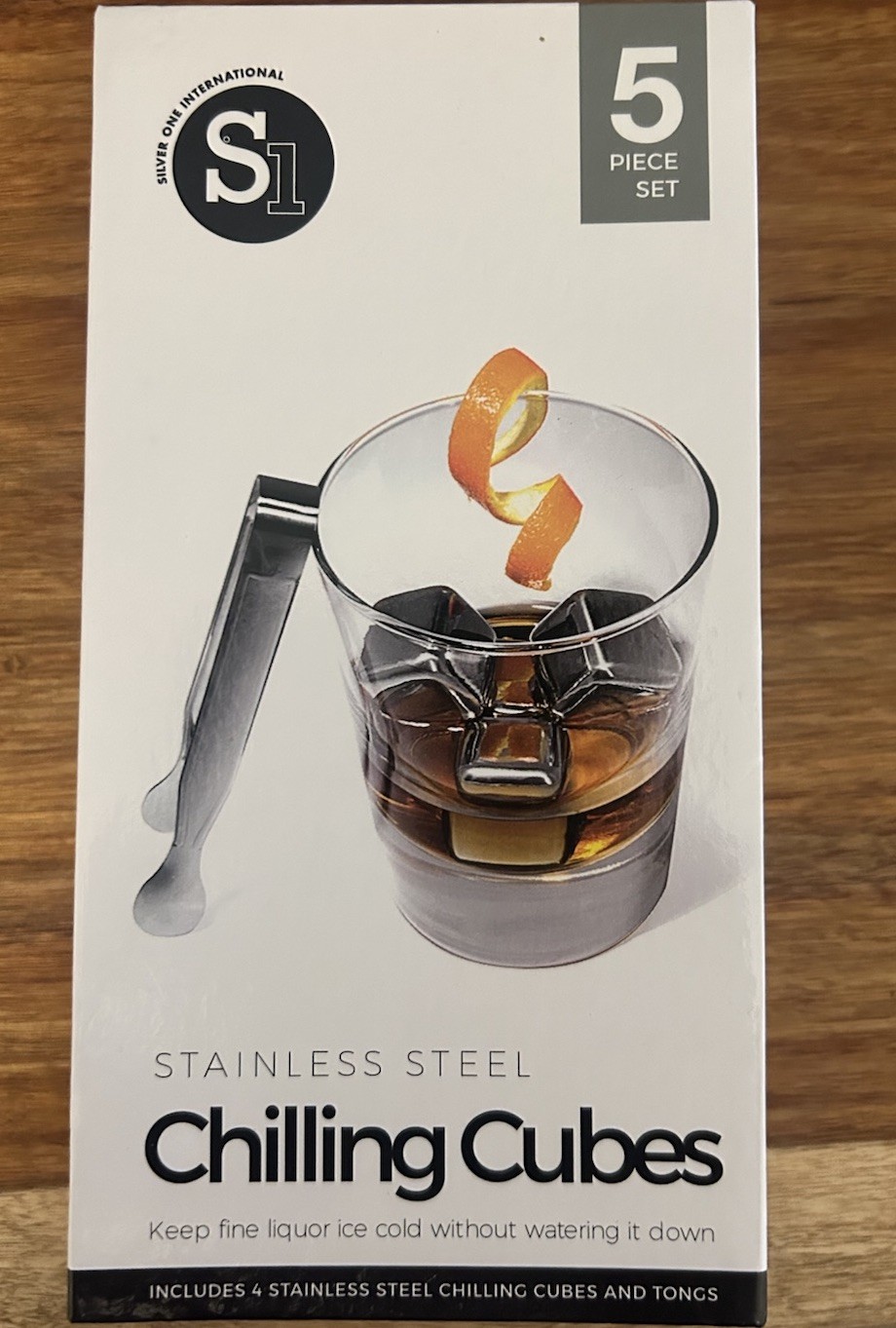 S1 International 5 Piece Stainless Steel Chilling Cubes With Tongs