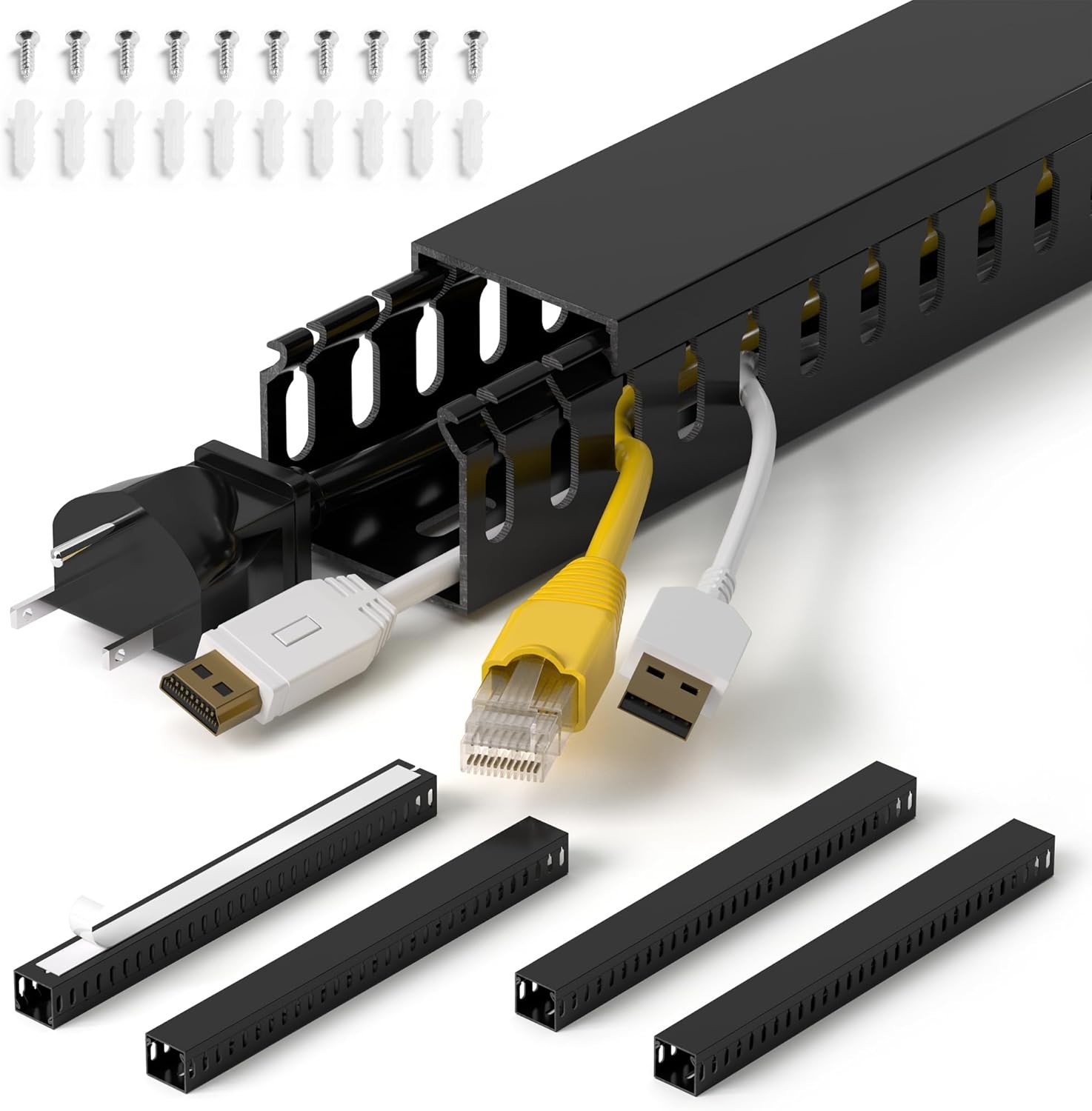 63in(4X L15.7in) Professional Server Rack Cable 1.4"H x 1.6"W (4 Pc), Black