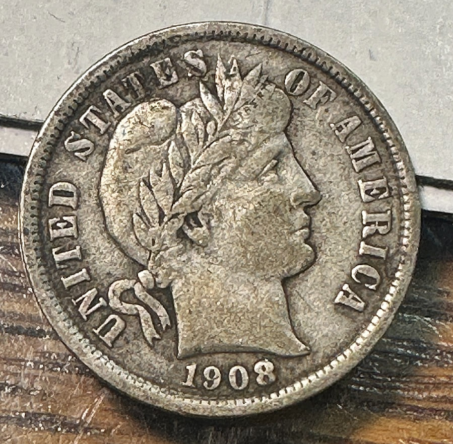 1908 Barber Dime Nice Original XF+ CHRC