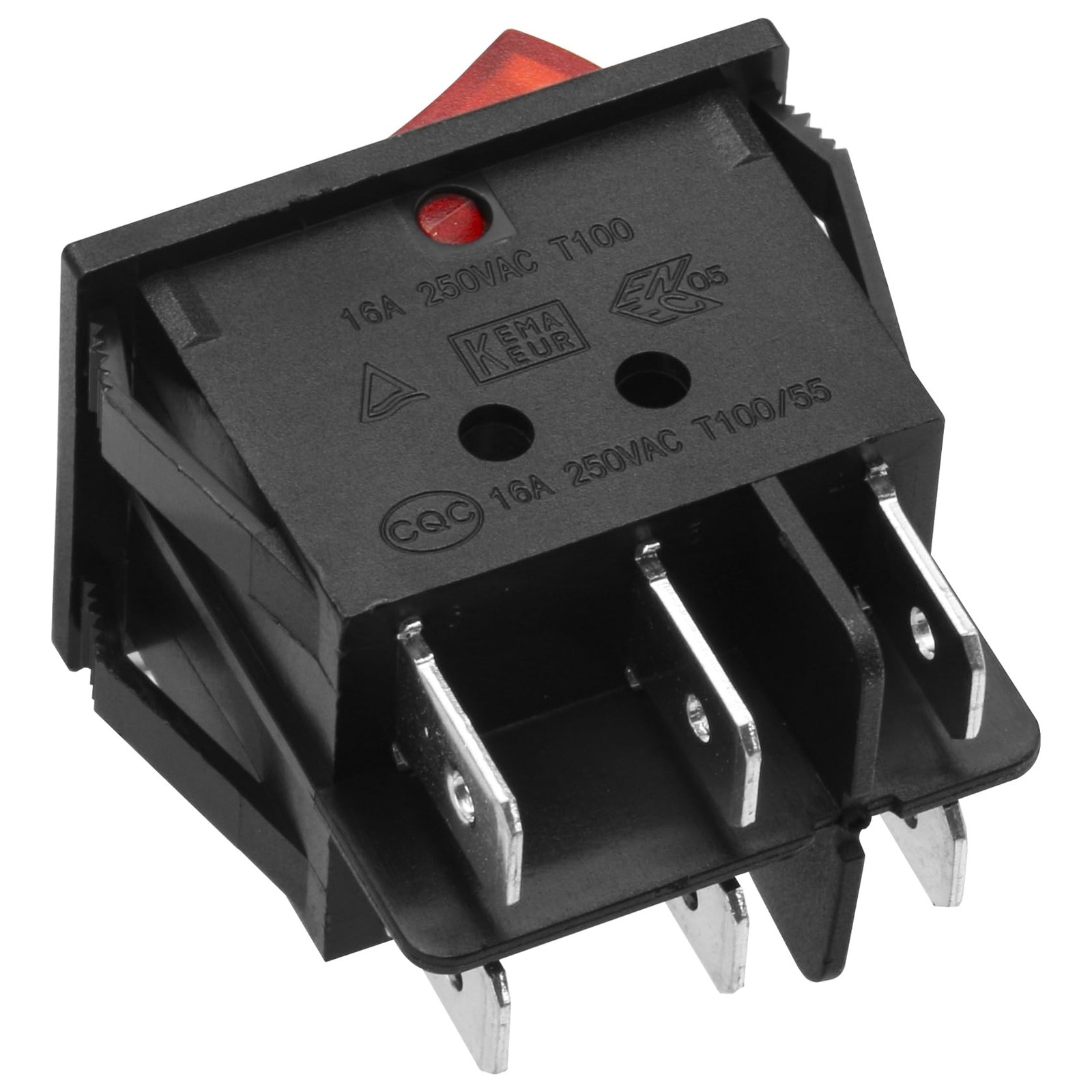 Double Rocker Switch SPST ON-Off 6 Terminals Red Light 16A 250VAC 2Pack