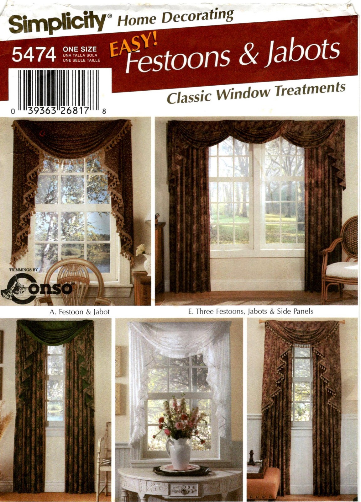 Simplicity 5474 Window Treatments Festoons & Jabots Sewing Pattern Uncut