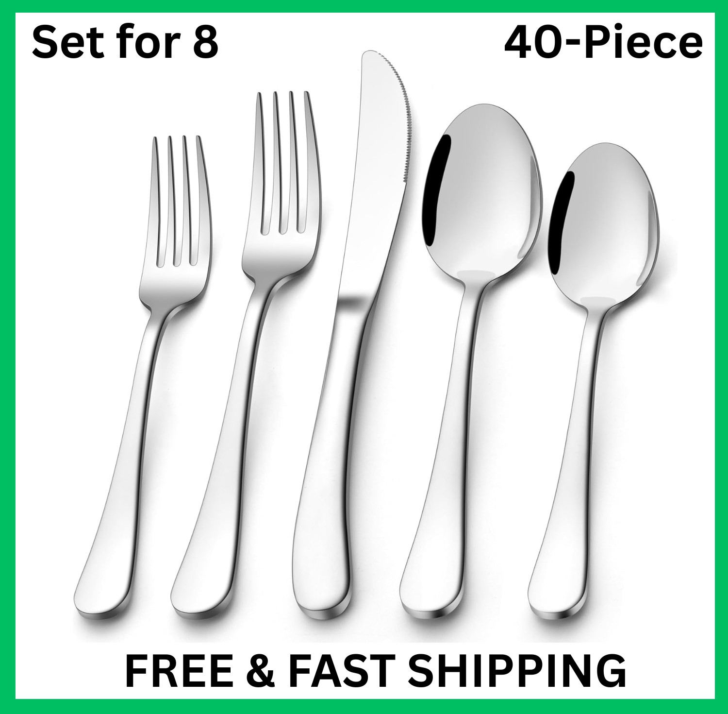 Heavy Duty Silverware Set for 8, 40-Piece Stainless Steel Flatware Cutlery Se...