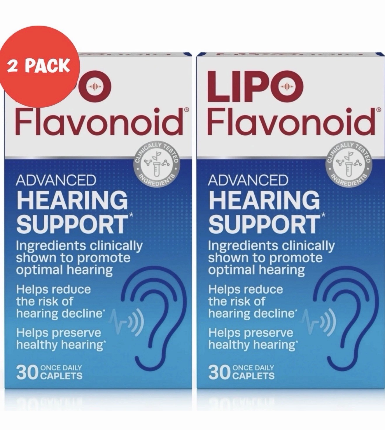 2 Bottles LIPO Flavonoid Advanced Hearing Support 30 Caplets Per Bottle