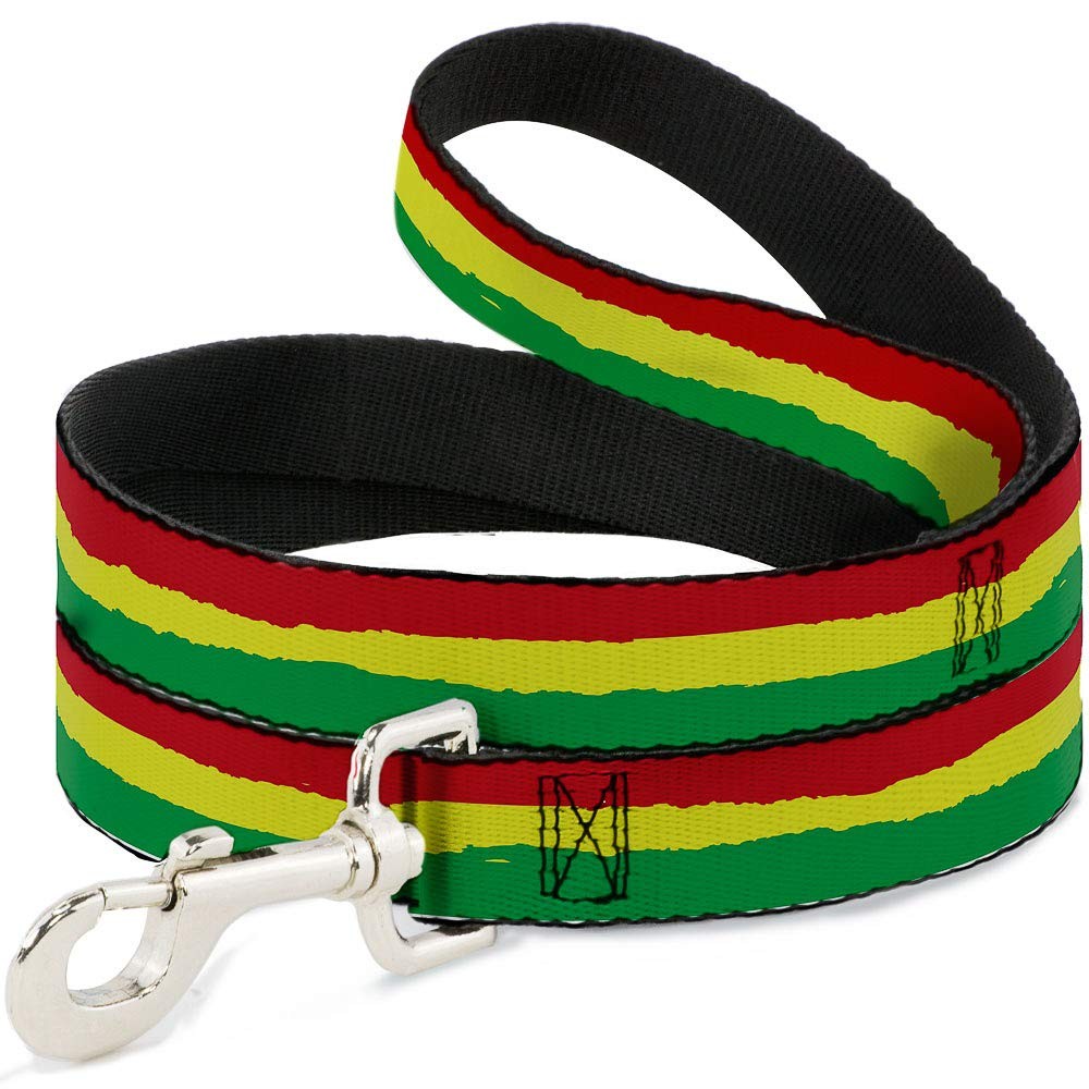 Green Yellow Red Painted Rasta Stripes Dog Leash 4 Feet Long 1.0 Inch Wide Lead