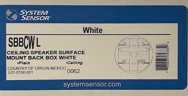 SYSTEM SENSOR SBBCWL CEILING SPEAKER SURFACE MOUNT BACK BOX WHITE