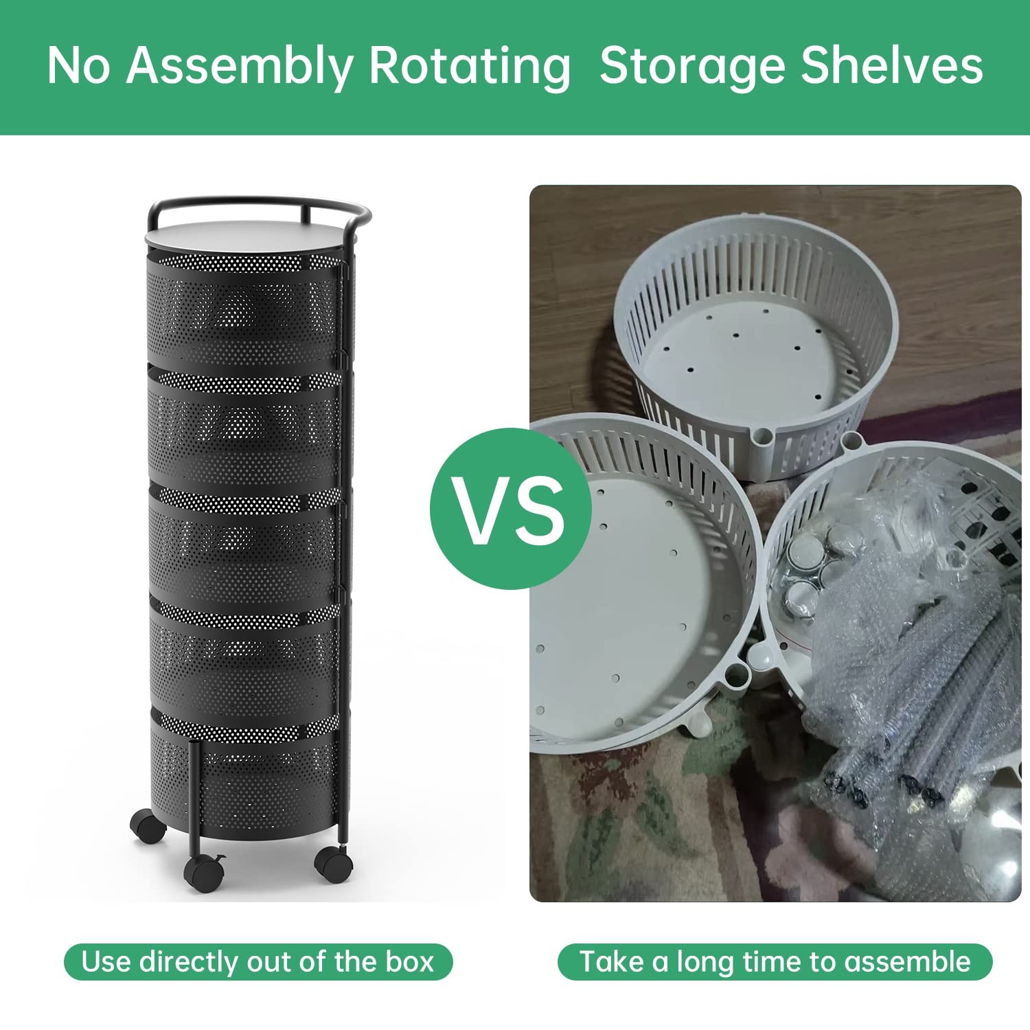5-Tier Rotating Metal Kitchen Storage Cart on Rolling Wheels Black