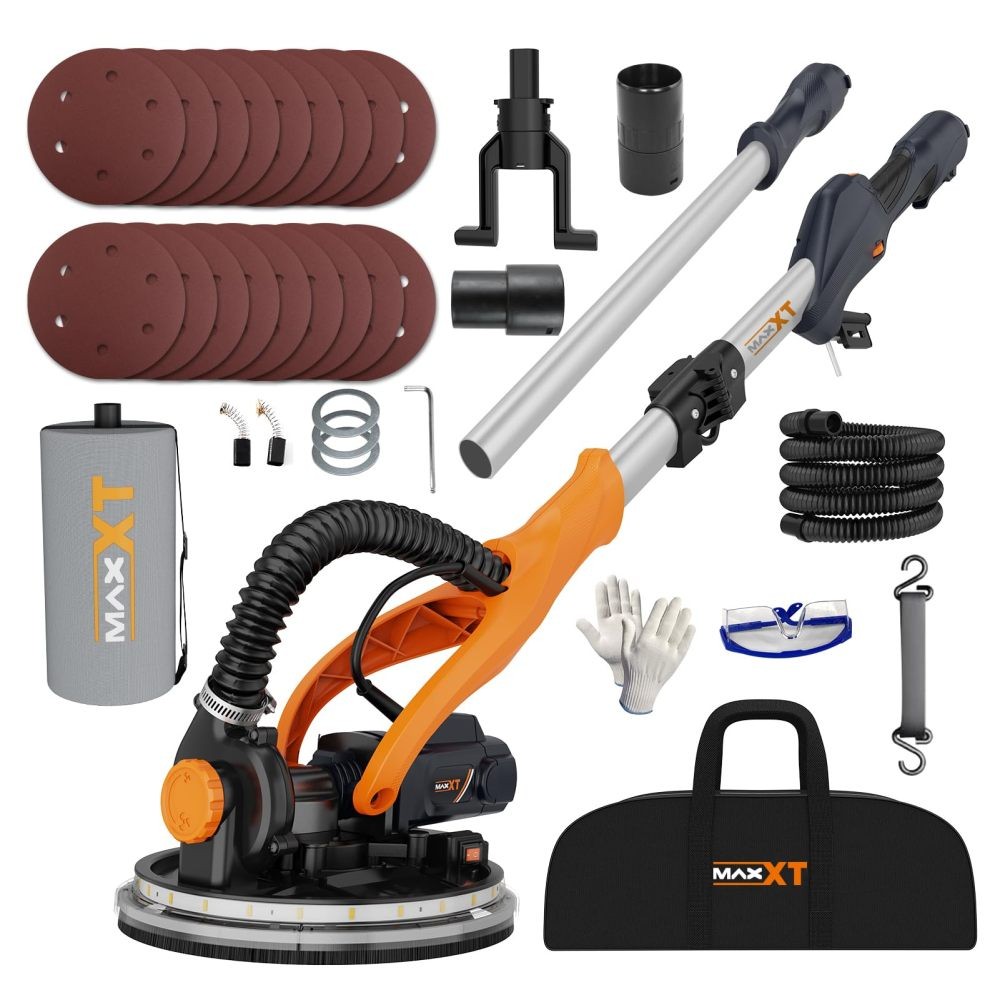 Drywall Sander w/ Vacuum, 6 Speed Telescopic, 1900RPM LED Light, 18 Discs