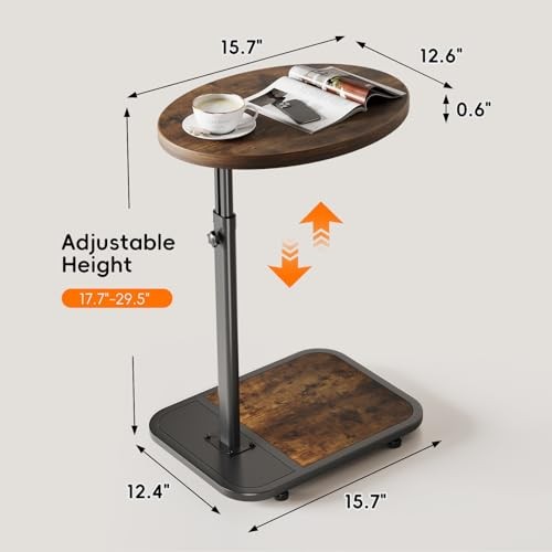 TV Tray Table with Infinite Adjustable Height - C-Shaped Sofa End Side Brown