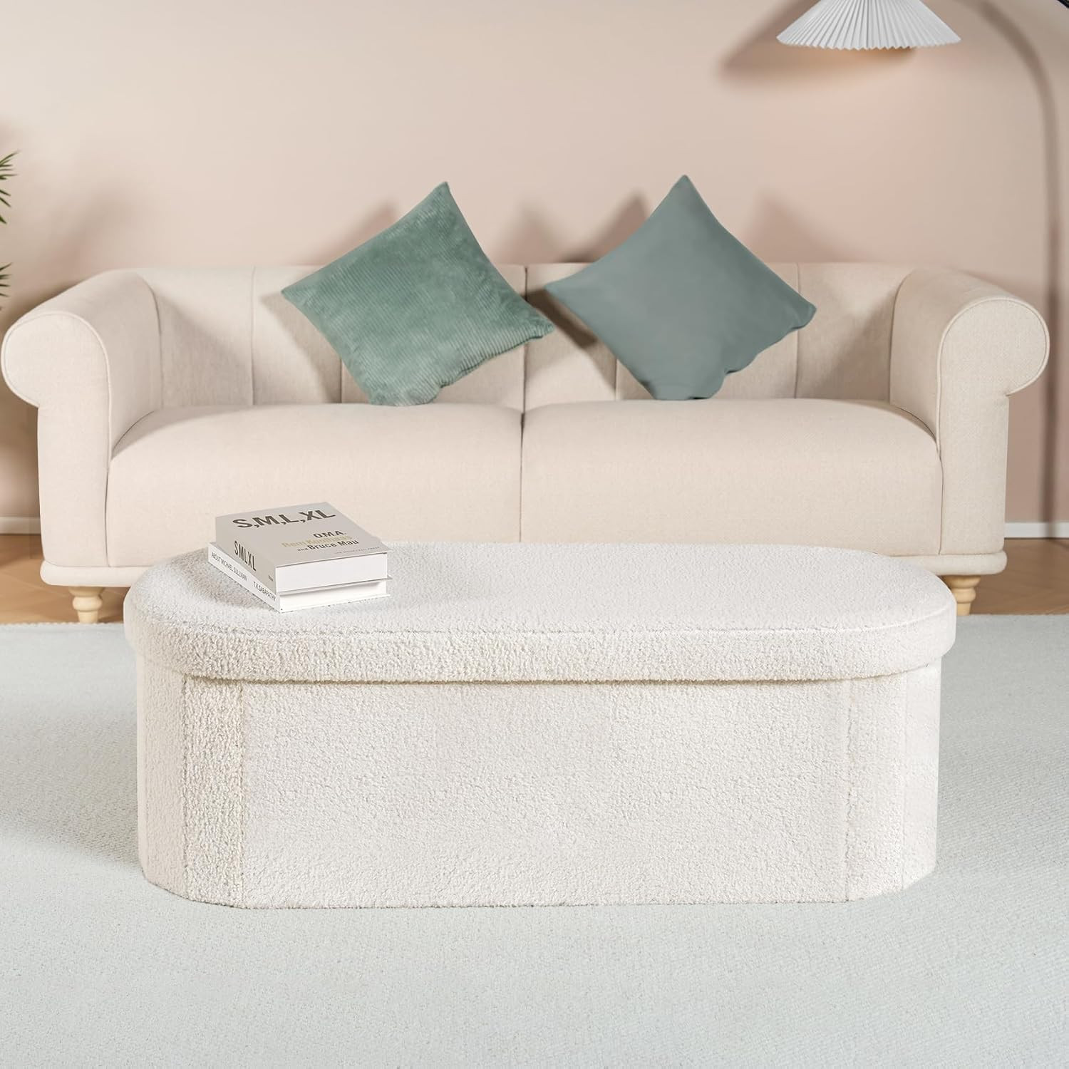 Ottoman with Storage for Living Room, Sherpa Folding Storage Ottoman Foot Rest,