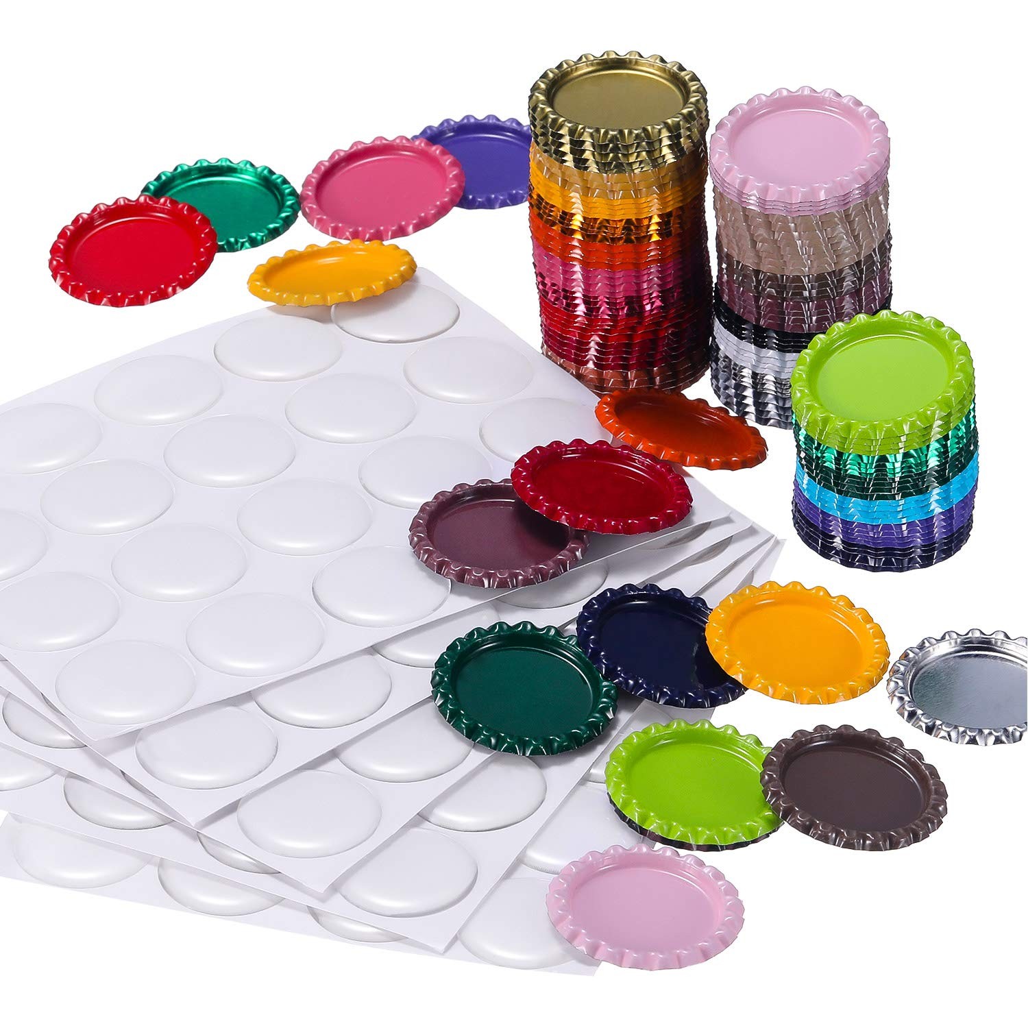100 Pieces Bottle Caps for Crafts in Double Sides Printed Mixed Colors Flattened