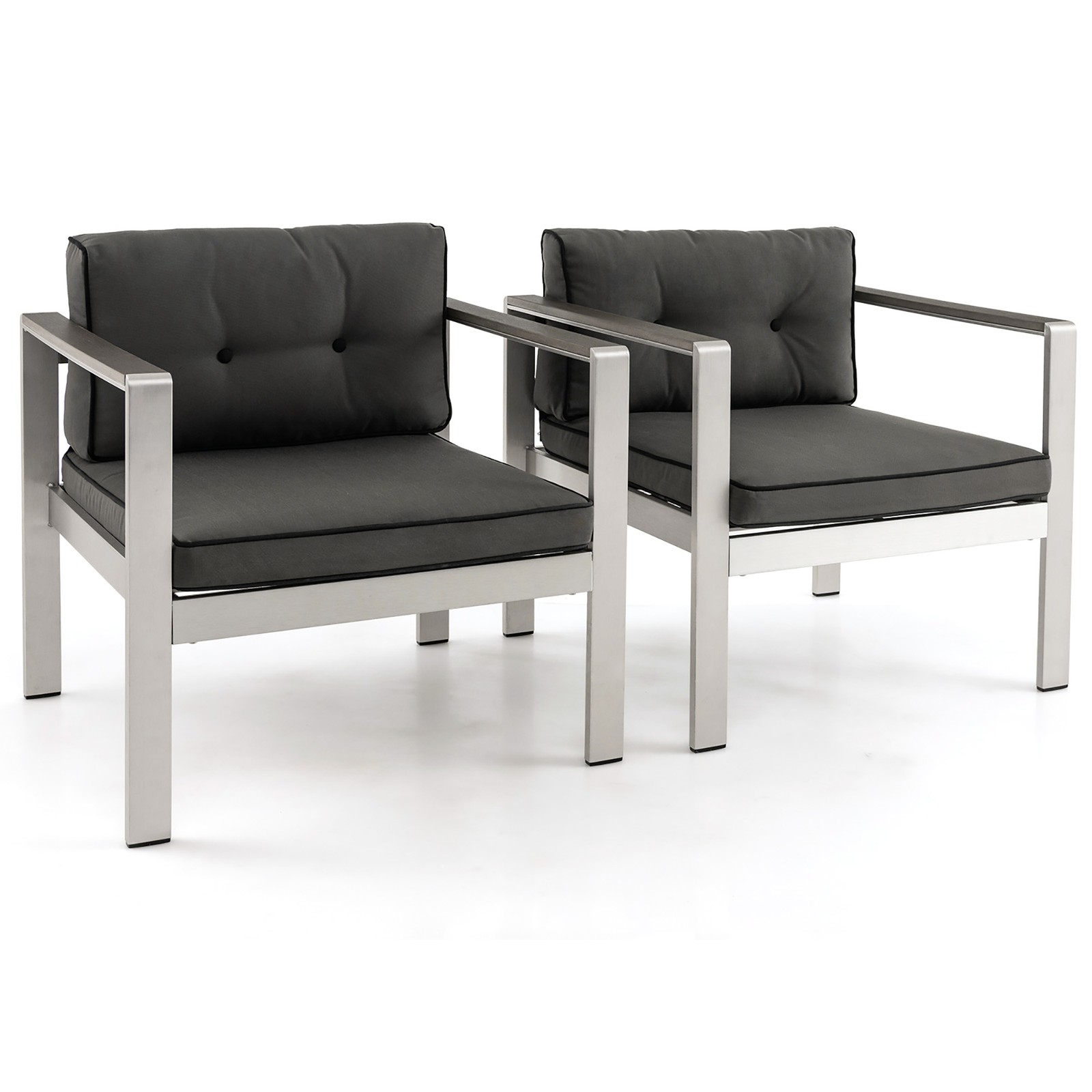 2 Pieces Patio Aluminum Armchair Contemporary Sofa Chair w/ WPC Armrests