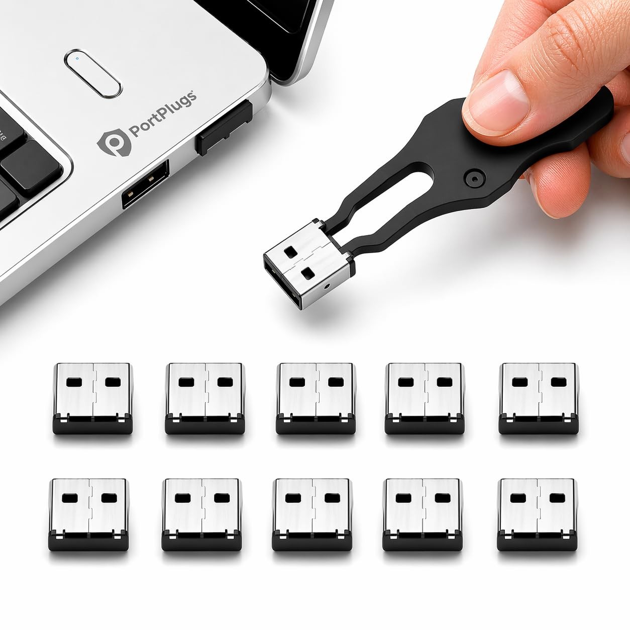USB-A Port Blocker 10-Pack with Key, Two-Point Lock System, Zinc Alloy Metal ...