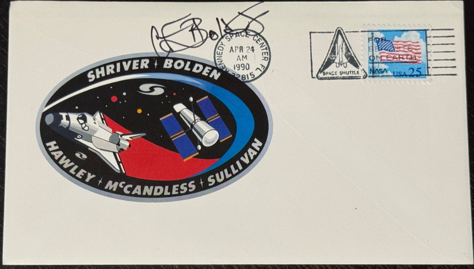 STS-31 Autographed Crew Patch Cover #3  , (1) Charles Bolden