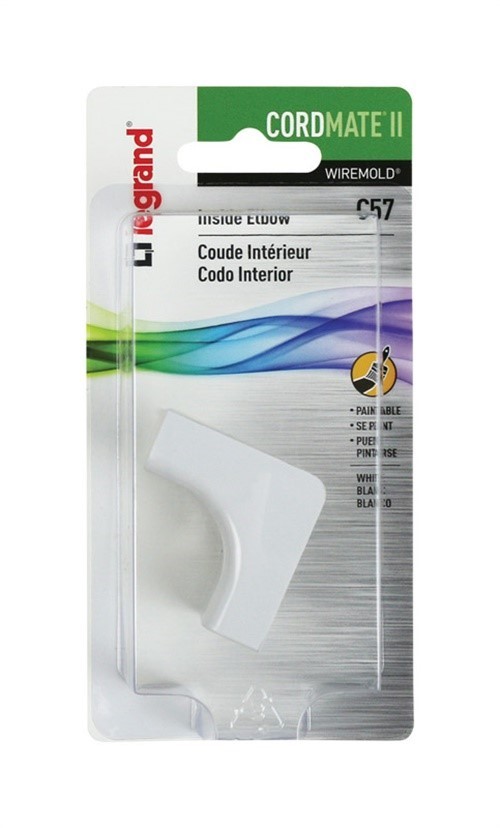 Wiremold C57 CordMate II White Plastic 90 Deg. Inside Elbow 2-3/4 Dia. in.