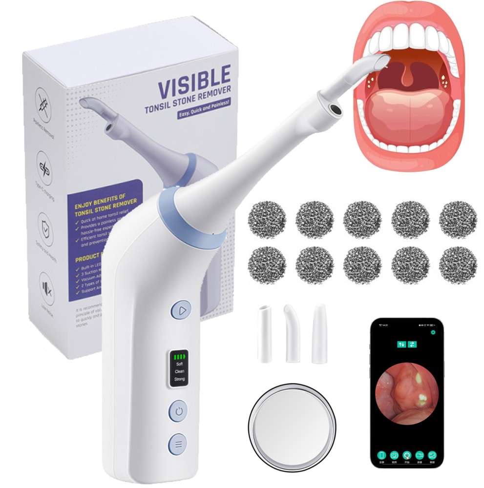 Visible Tonsil Stone Remover Kit with HD Camera, 3 Suction Levels, LED Light