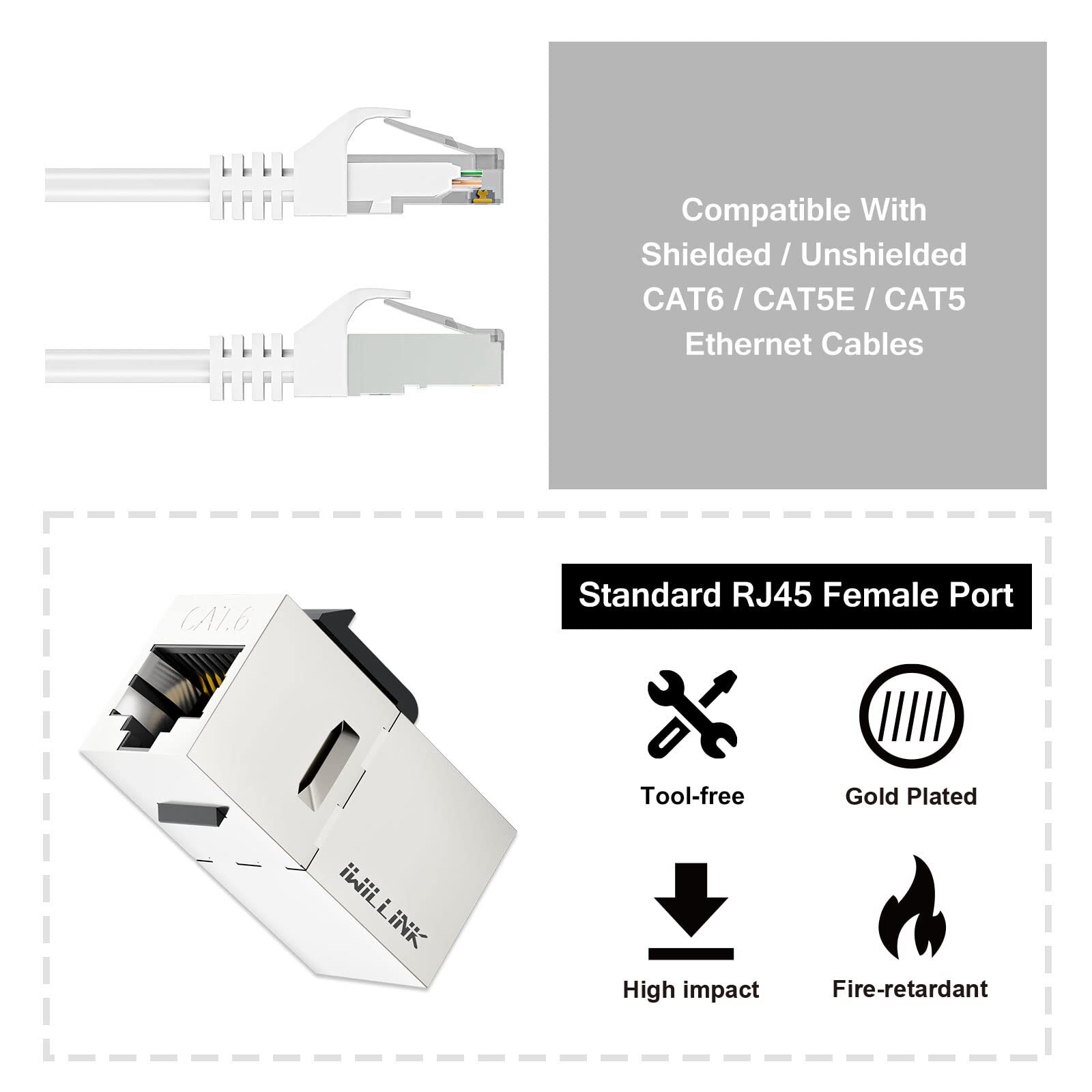 Cat6 Coupler RJ45 Cat6 Shielded Coupler 25-Pack Ethernet Coupler Female to Fe...