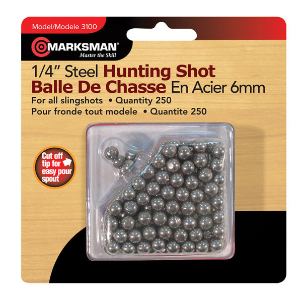 Marksman 250 COUNT 1/4" Steel Hunting Shot BBs For All Slingshots 3100