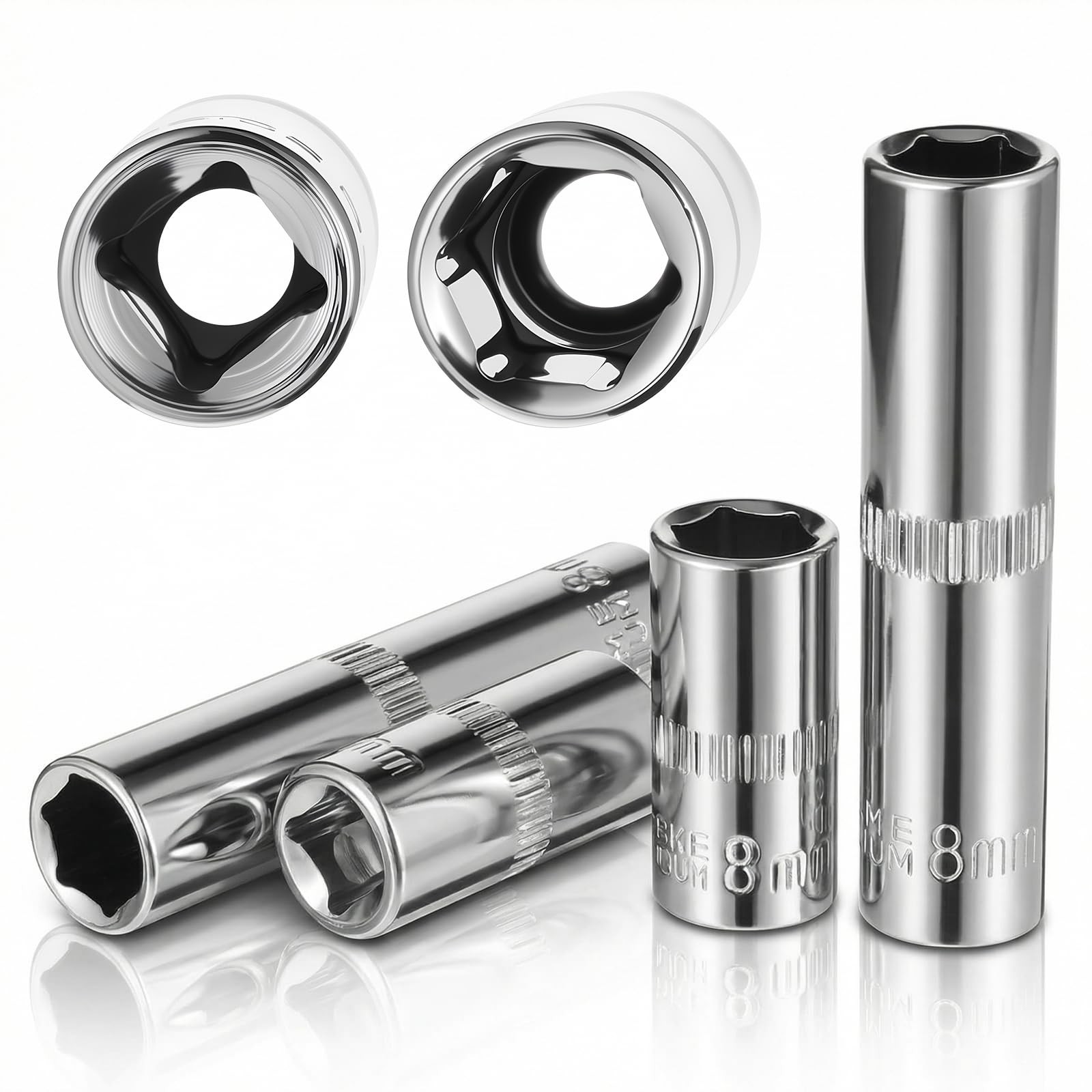 8mm Socket, 4 Pcs 1/4 Inch Drive 8mm Shallow & Deep Socket Set, 6 Point Chrom...