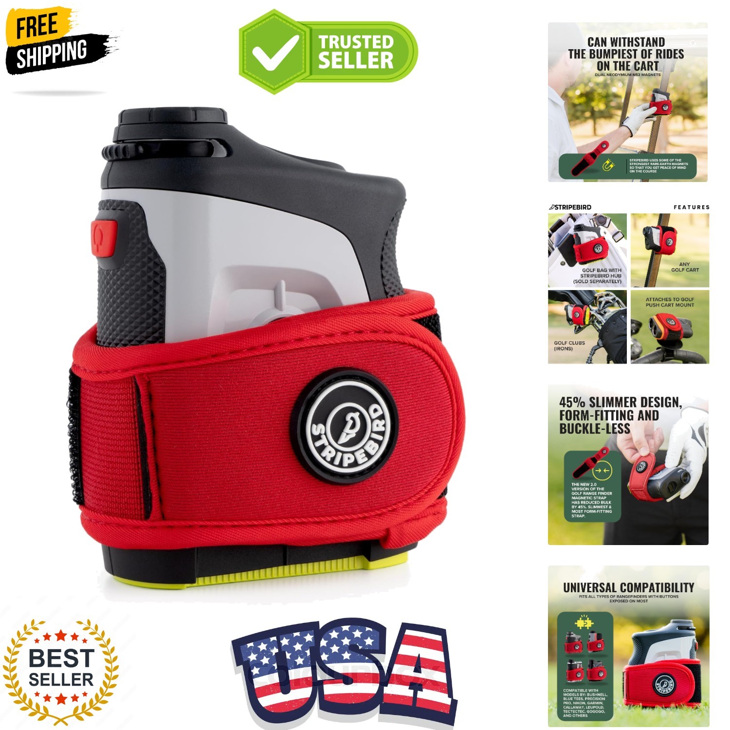 2.0 Slim Golf Rangefinder Magnetic Strap - Form Fitting, No Buckle, Range Finder