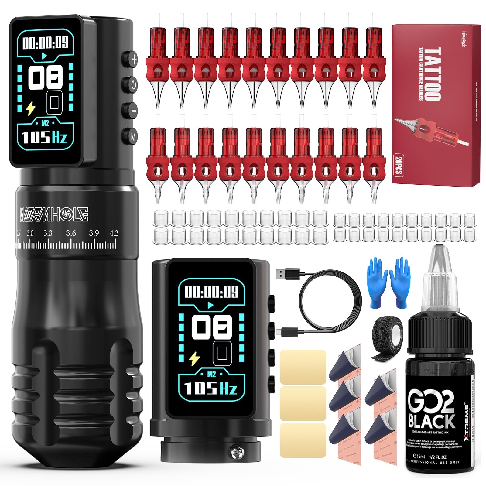 Wormhole Tattoo Gun Kit Xtreme Ink Aluminum Alloy Wireless Black2