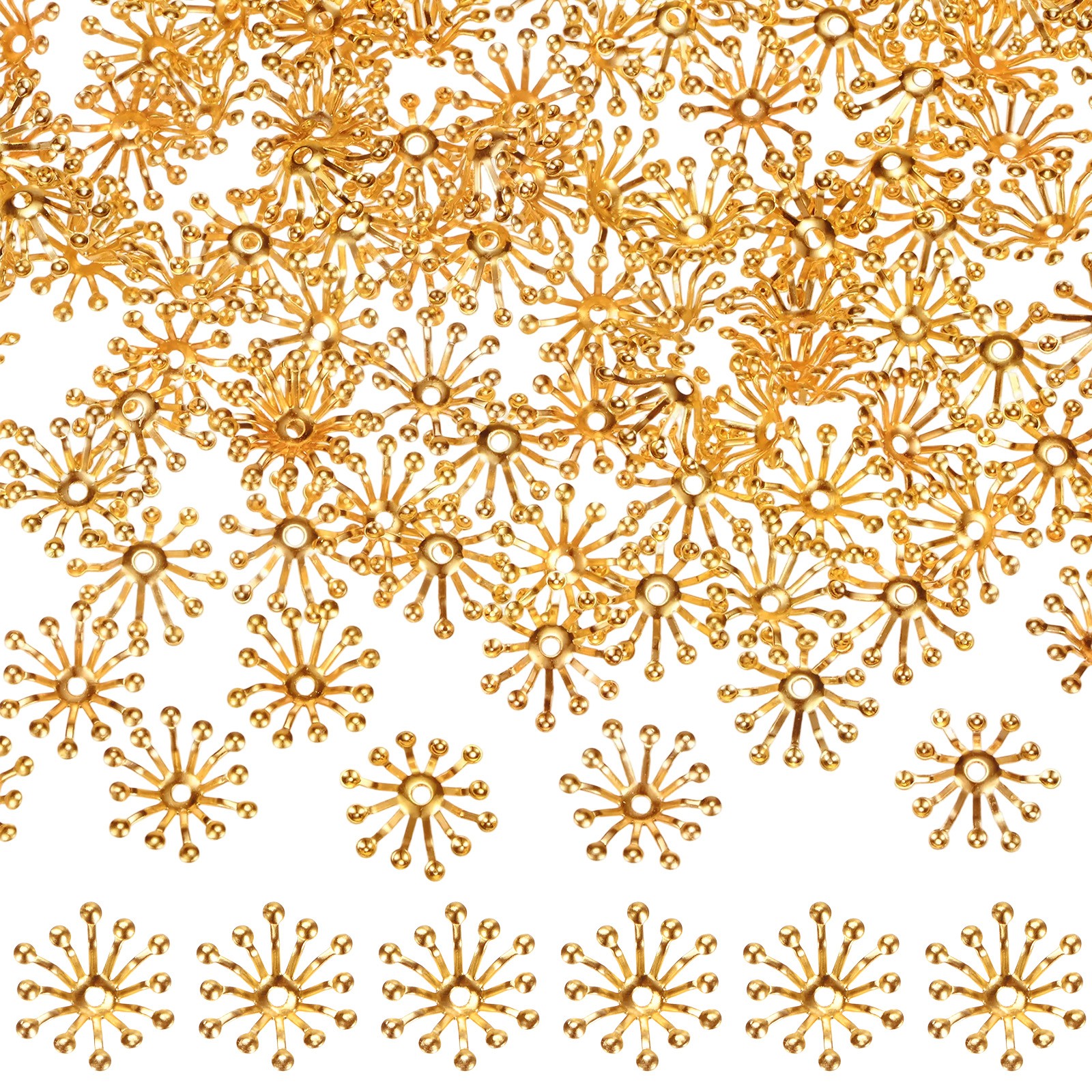 100-Pack 13mm x 3.5mm ( W x H ) Bead End Caps Flower Stamen [Red Gold]