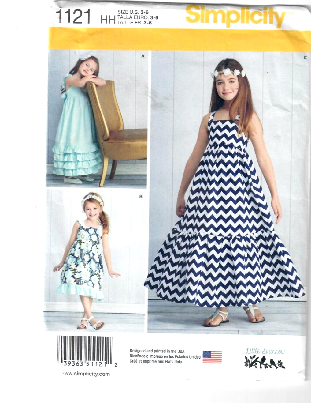 Simplicity 1121 Sew Pattern Little Sparrow Dresses Girls 3-6 Boho Ruffled UC/N