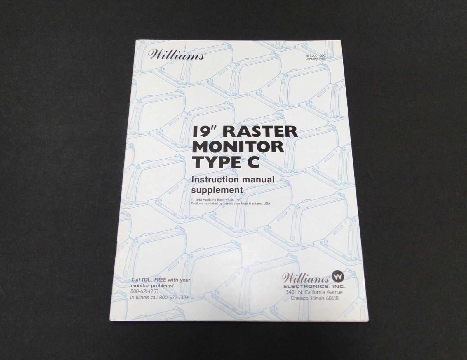 Vtg 1983 Williams Electronics: 19" Raster Monitor Type C Instruction Manual