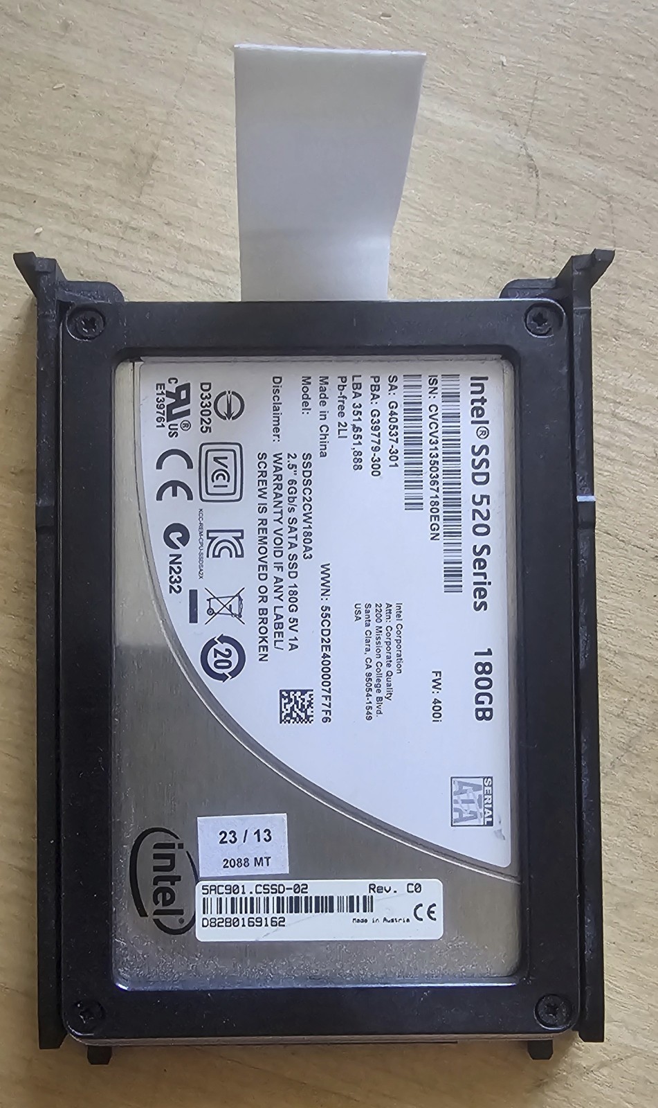 * B&R AUTOMATION SSD 5AC901.CSSD-02 Rev.C0 Solid State Drive 180GB Intel SSD 520