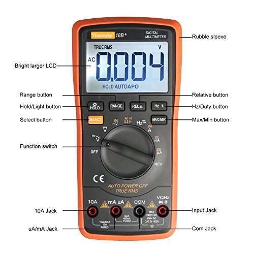 Auto Ranging Digital Multimeter TRMS 6000 with Battery Alligator Clips Orange