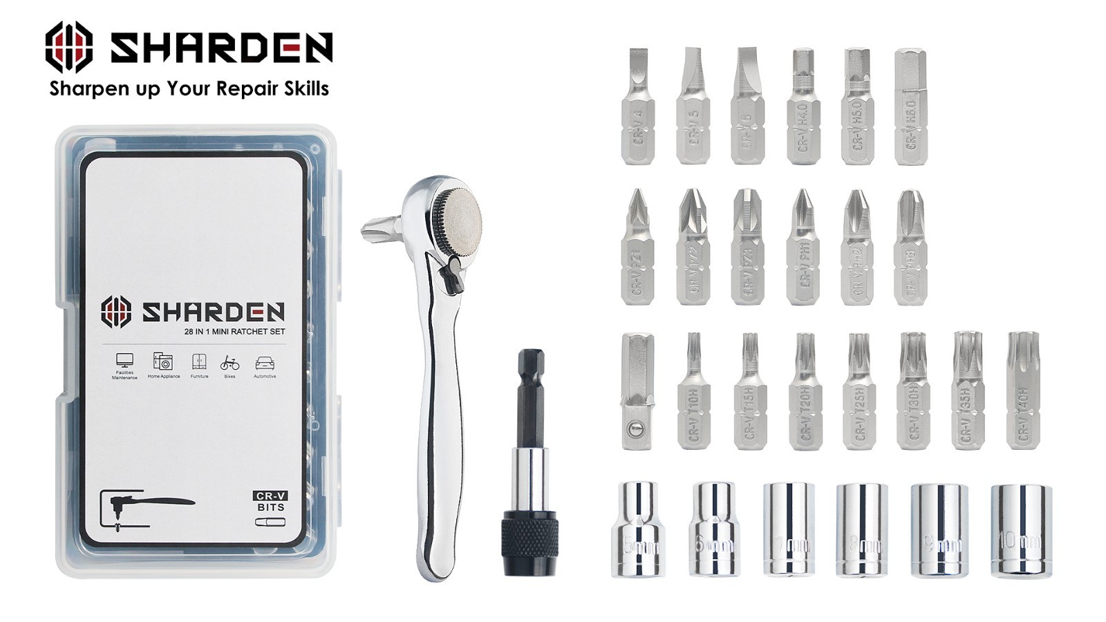 1/4 Mini Ratchet Set 28 Piece Right Angle Screwdriver Bits 72 Tooth Stubby Low