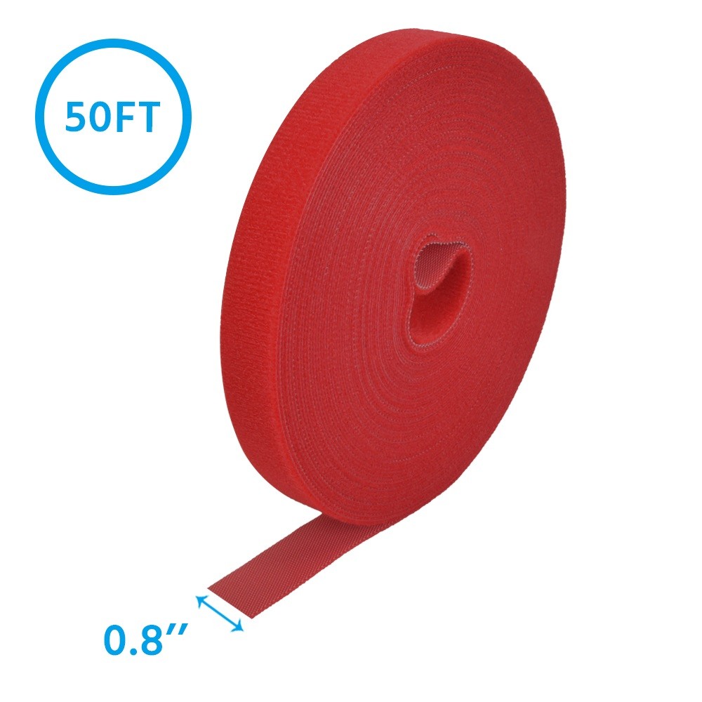 10 Pack of 50Ft 0.8" Width Hook and Loop Strap Tape Red