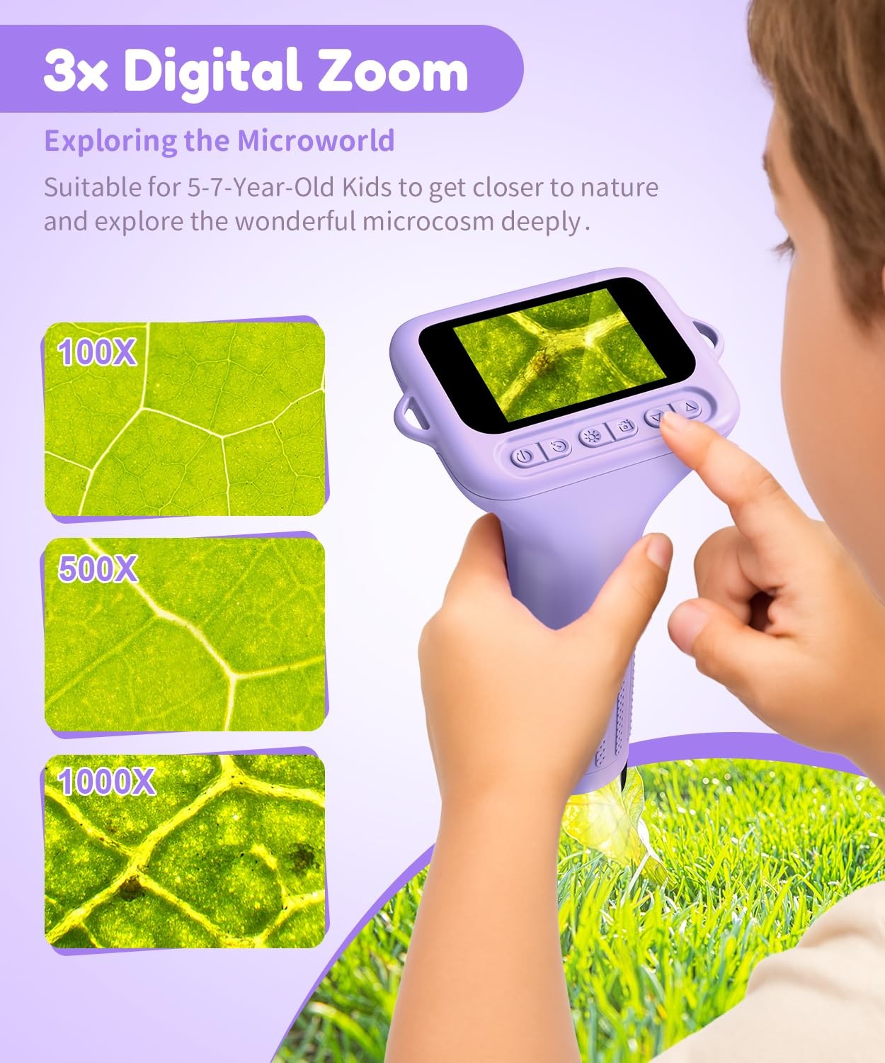 Digital Microscope for 5-7: 1000x Handheld Microscope with Screen 2" inch Poc...