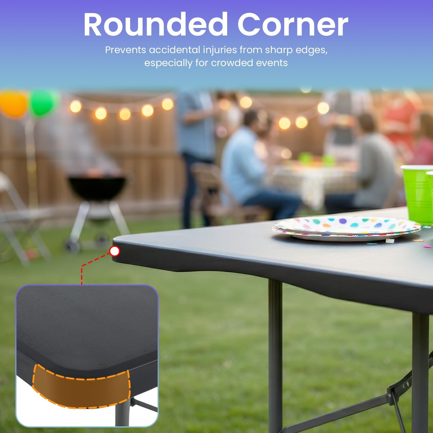 6FT Folding Table, Portable Fold-In-Half Plastic Picnic Party Table with Carryin