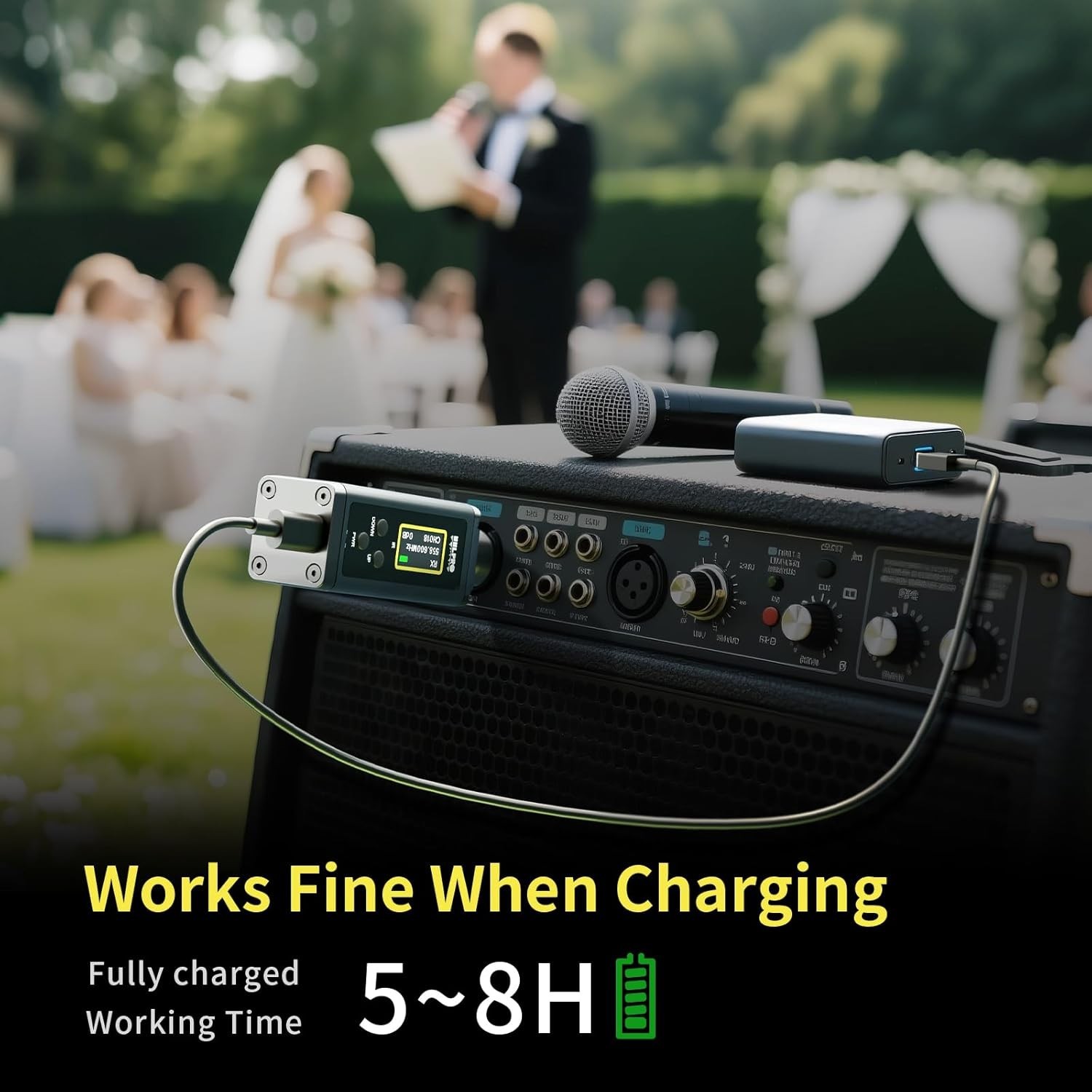 UHF Wireless XLR Transmitter and Receiver, 150 ft Range, Plug-on Wireless Mic...