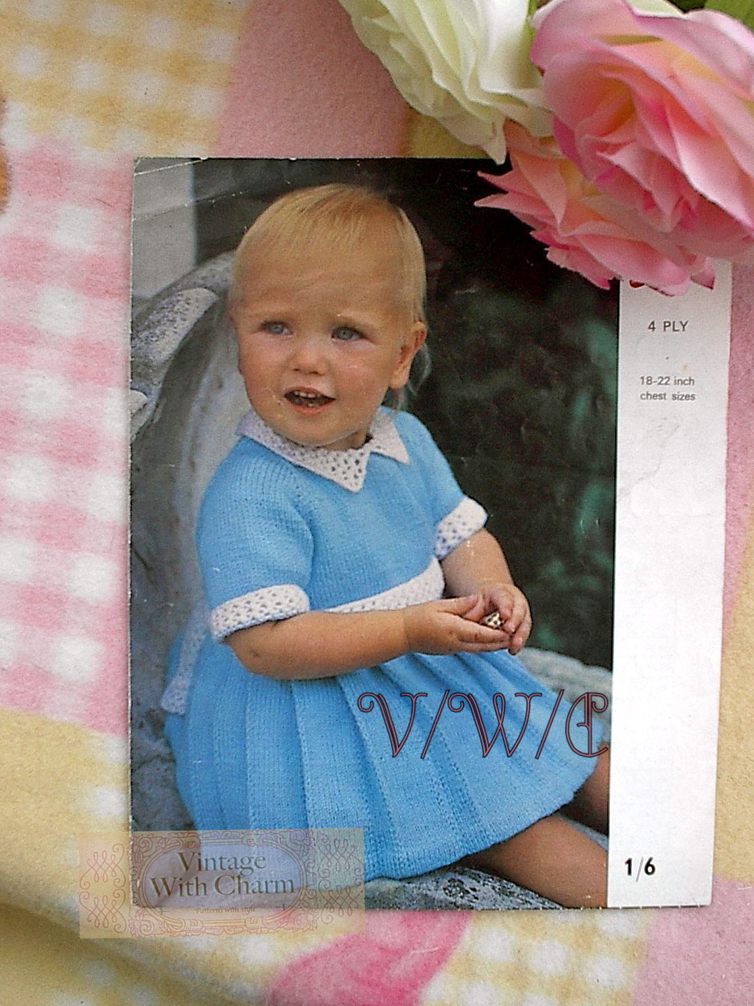 Vintage Knitting Pattern Little Girls Dress With Pleats & Pretty Belt Cuffs Neck