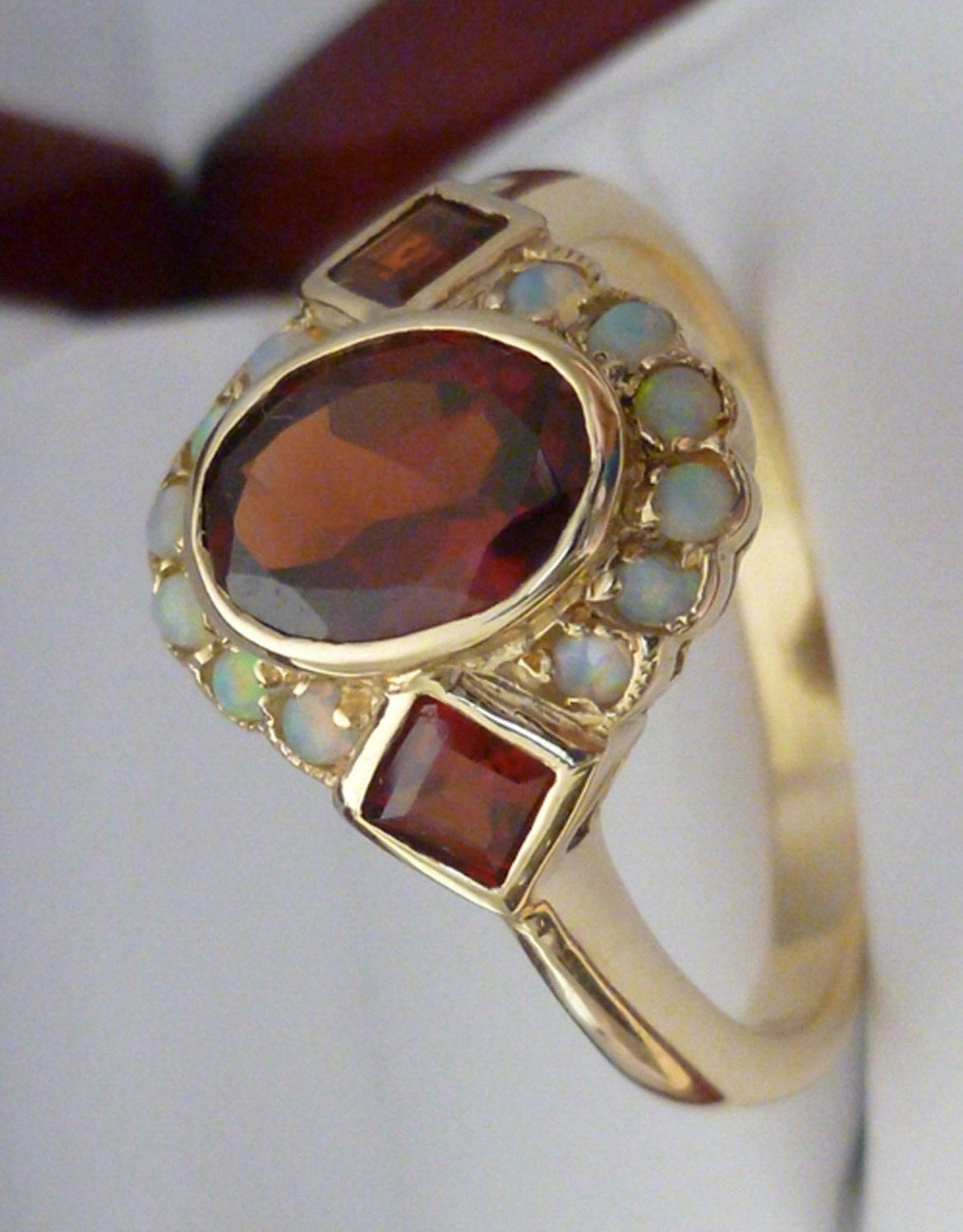 925 Silver Beautiful Desigener Garnet & Opal Lab CreatedGemstone Ring