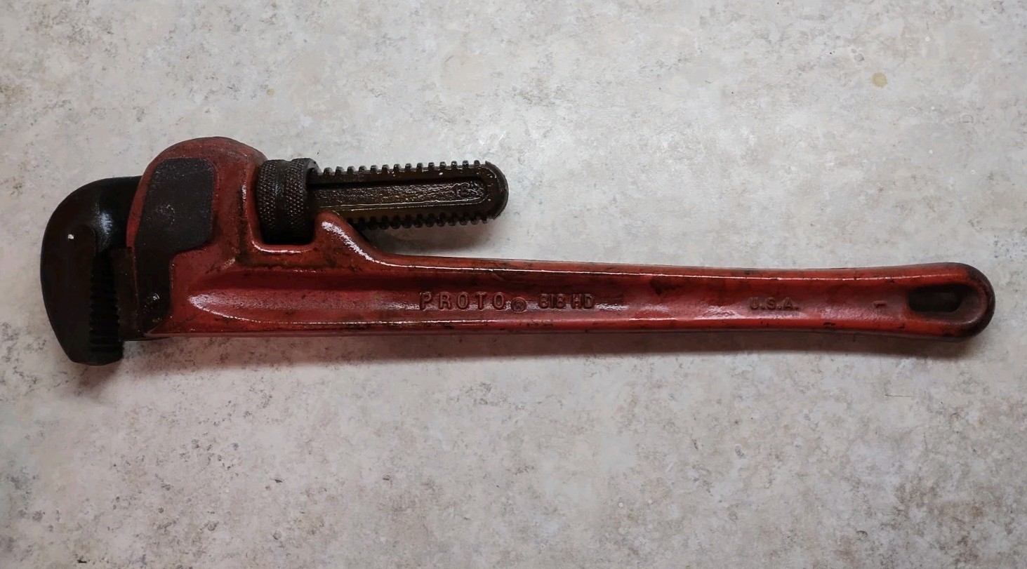 Proto 818HD 18" Steel Straight Pipe Wrench 2-1/2" Pipe Capacity USA