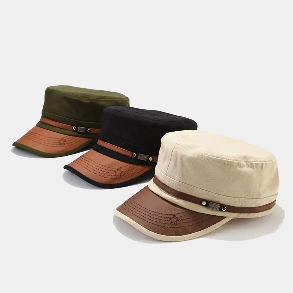 Cadet Flat Top Baseball Cap Unisex Cotton Visor Vintage Army Dad Hat Summer Autu