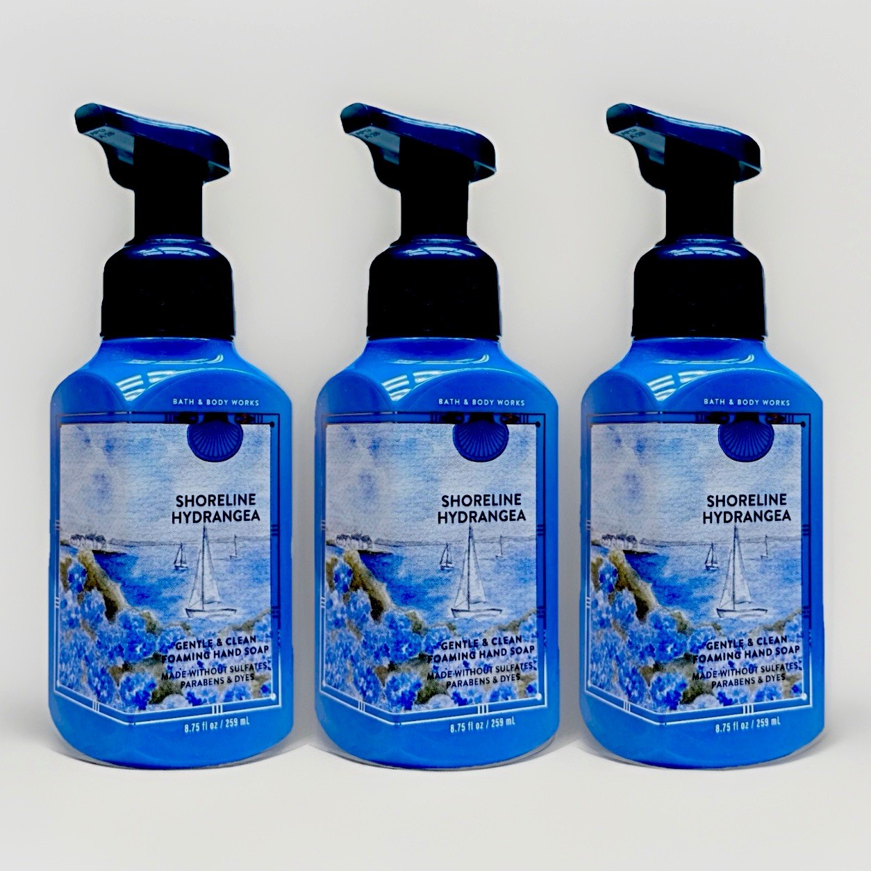 LOT OF 3 Bath & Body Works SHORELINE HYDRANGEA Gentle Foaming Hand Soap 8.75 oz