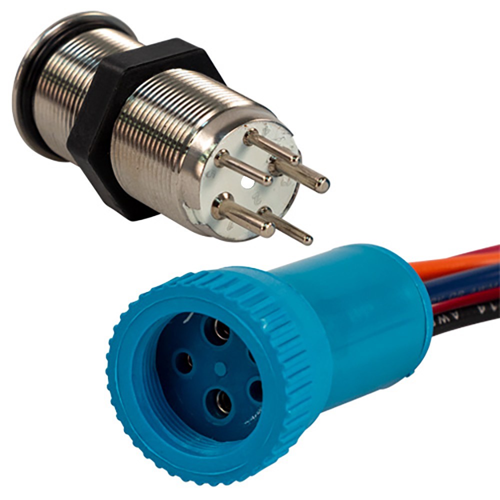 Bluewater 19mm Push Button Switch - OFF/ON/ON Nav/Anc Contact - Blue/Green/Red L