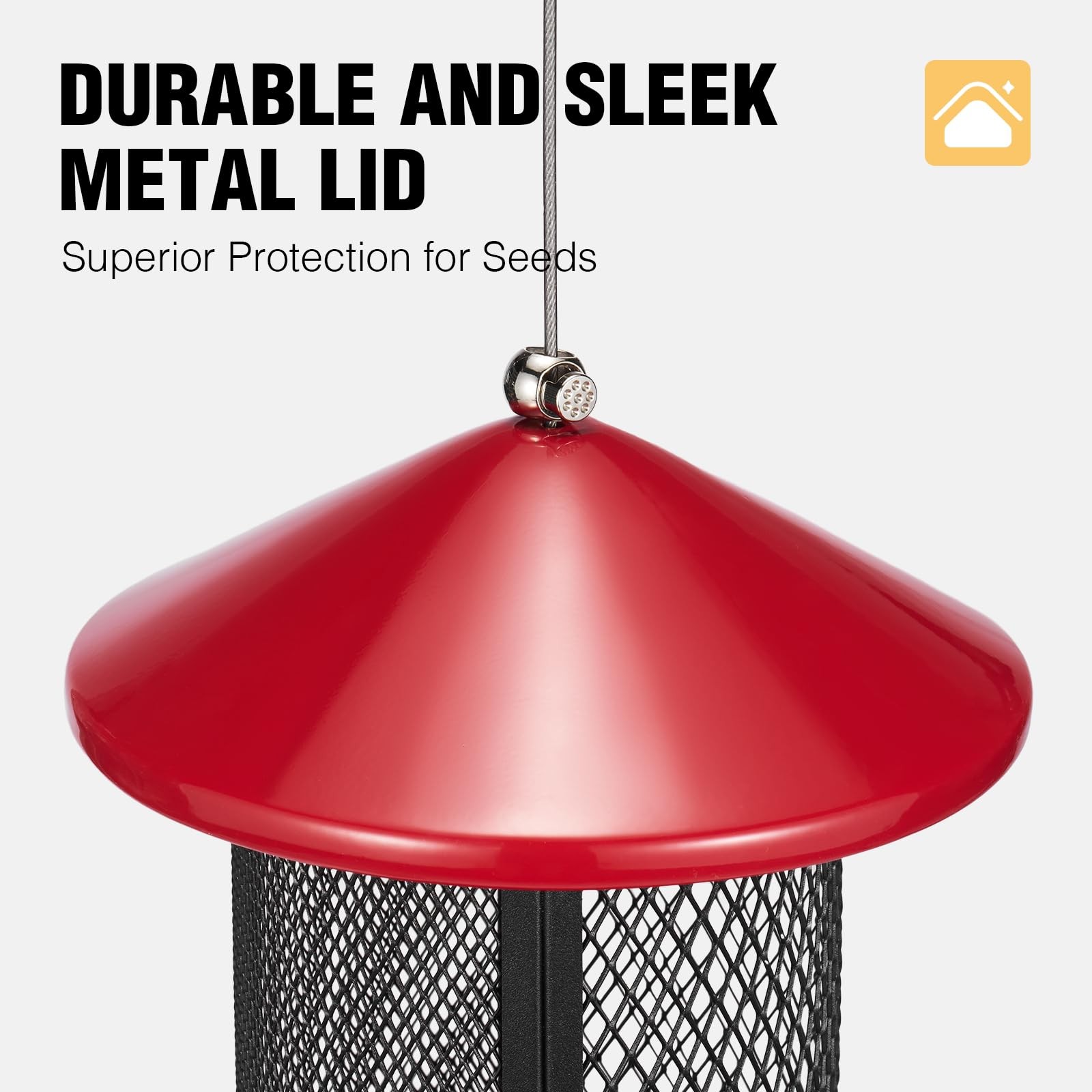Veehoo Metal Bird Feeder for Outdoors-Dual Seed 7.5"L x 7.5“W x 10.4"Th, Red