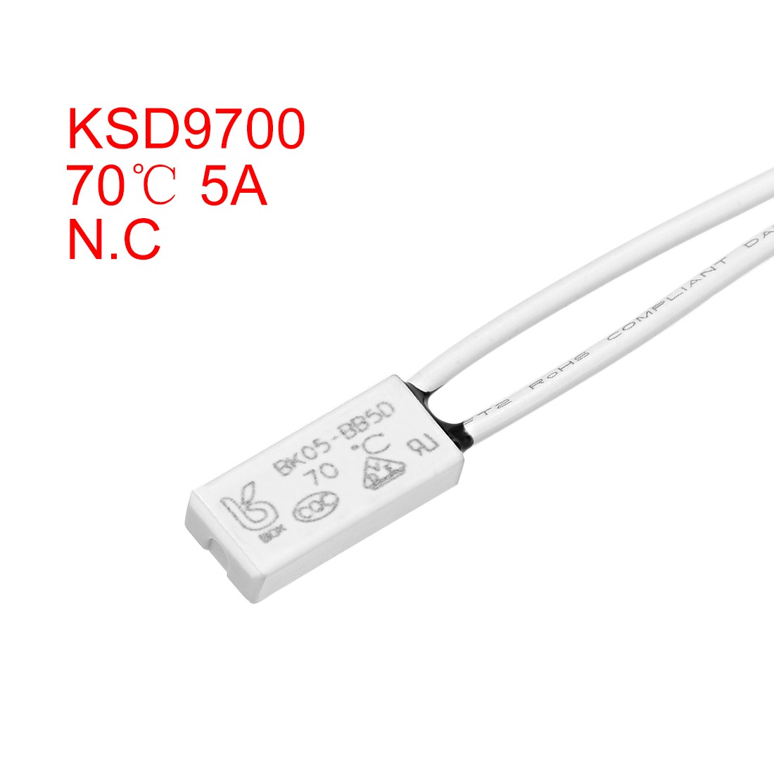Thermostat 70℃ N.C 5A Plastic Bimetal Temperature Control Switch 2pcs,