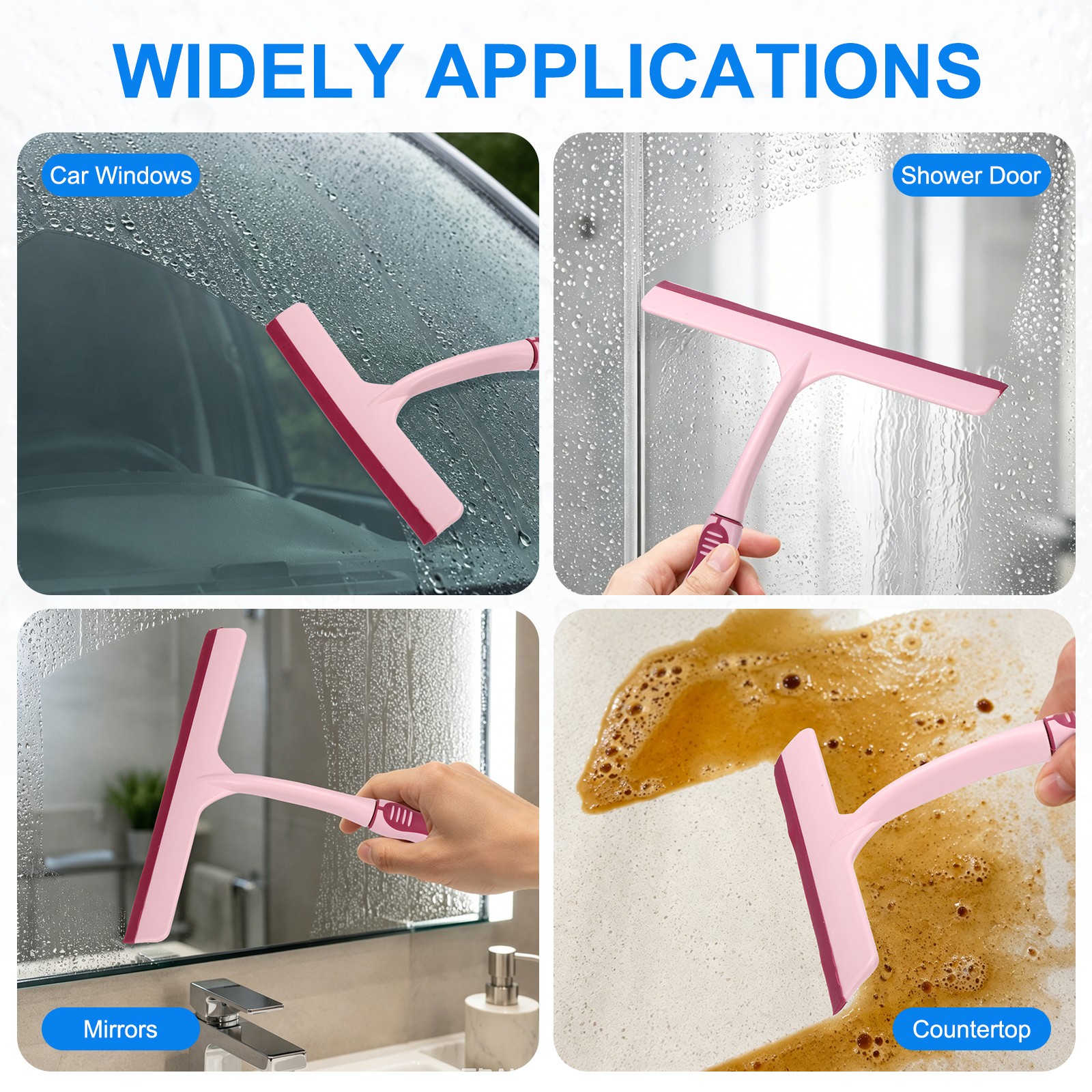 4 Pack 10 Inch Shower Squeegee for Glass Doors & Mirrors, Blue