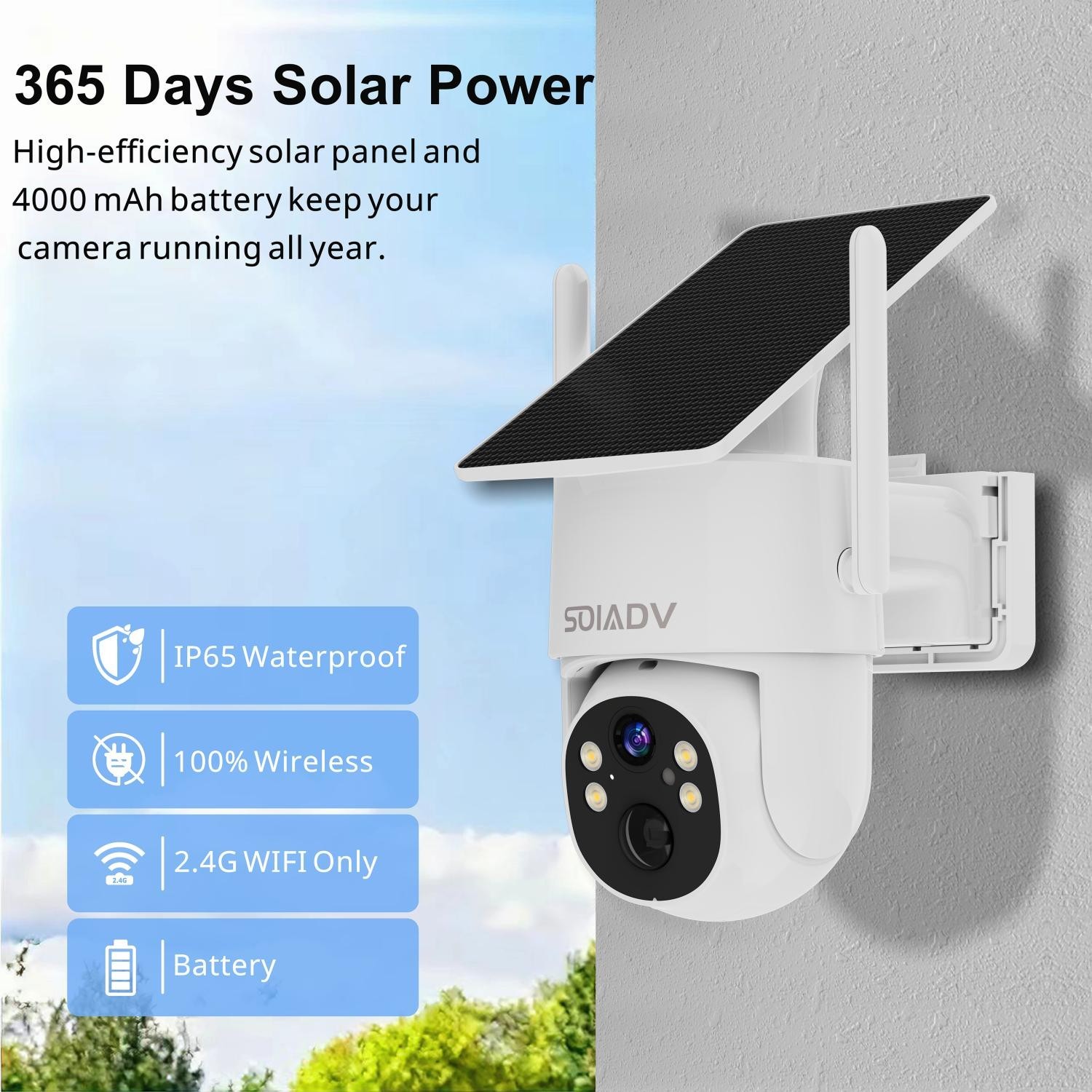 Solar Battery Powered Camera WiFi6 Wireless Security System PTZ Outdoor 2PACK