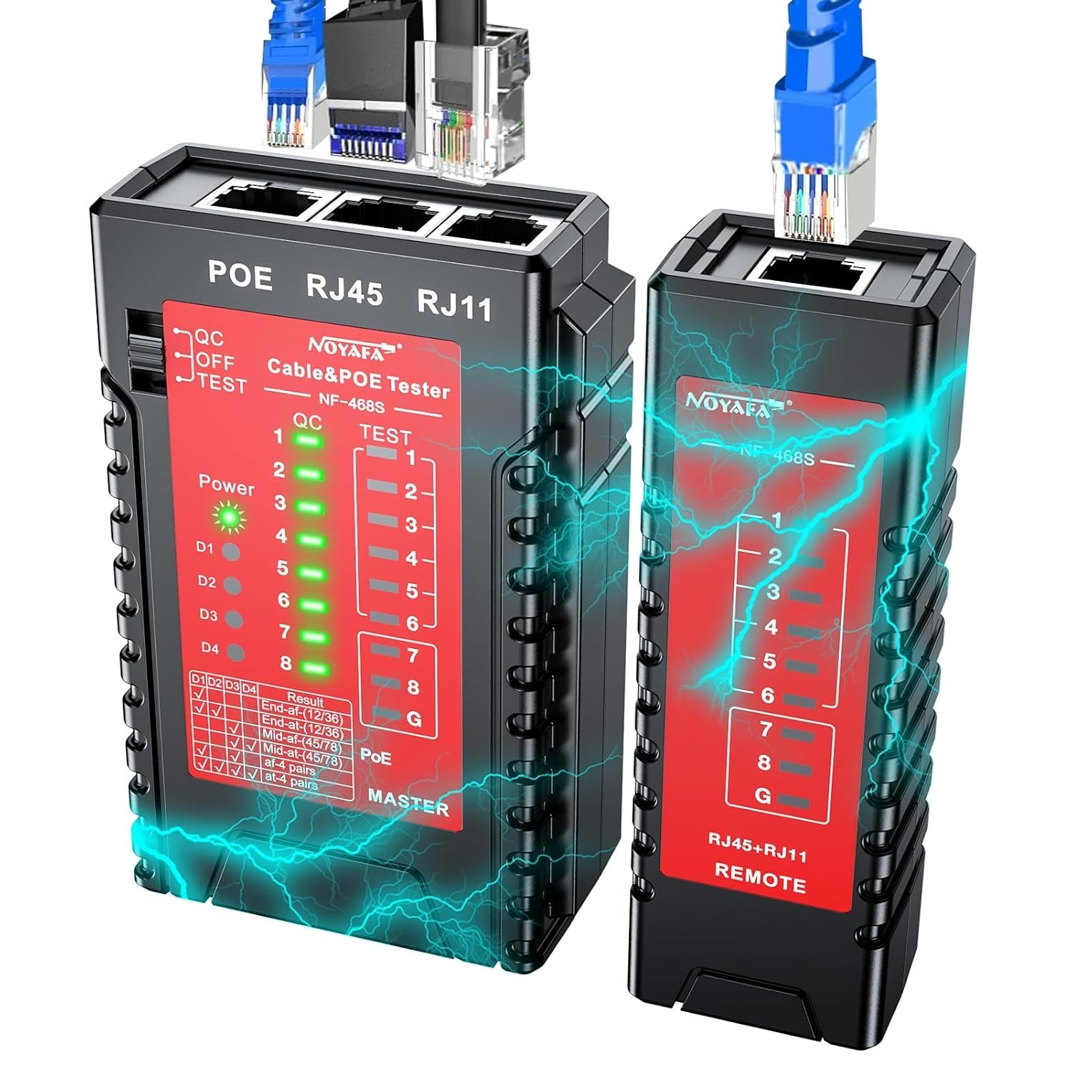 Professional Network Cable Tester for RJ45, RJ11 & PoE | Compact & LED Display