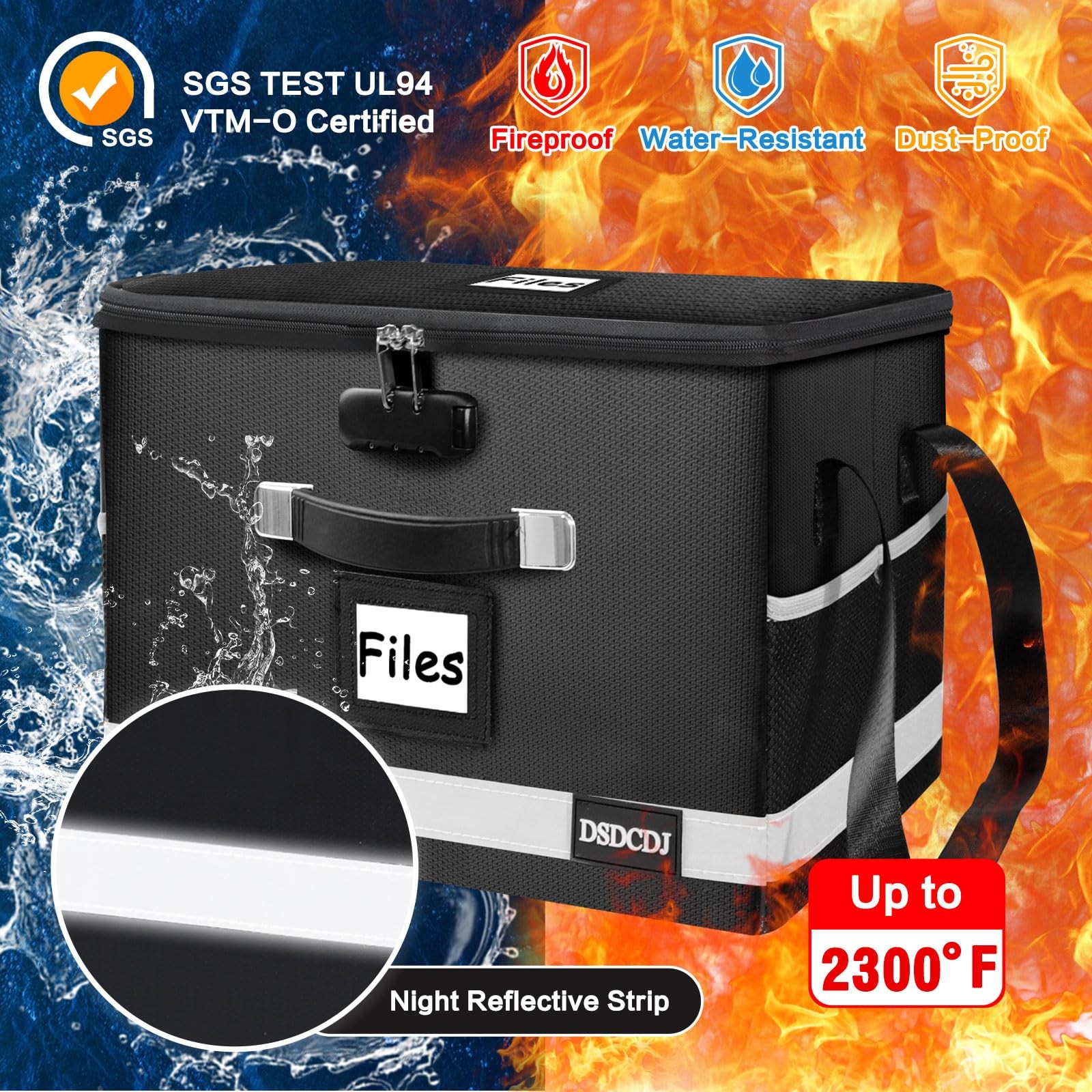 Upgraded Fireproof File Box with Stay-Open Straps, Fireproof Document Box wit...