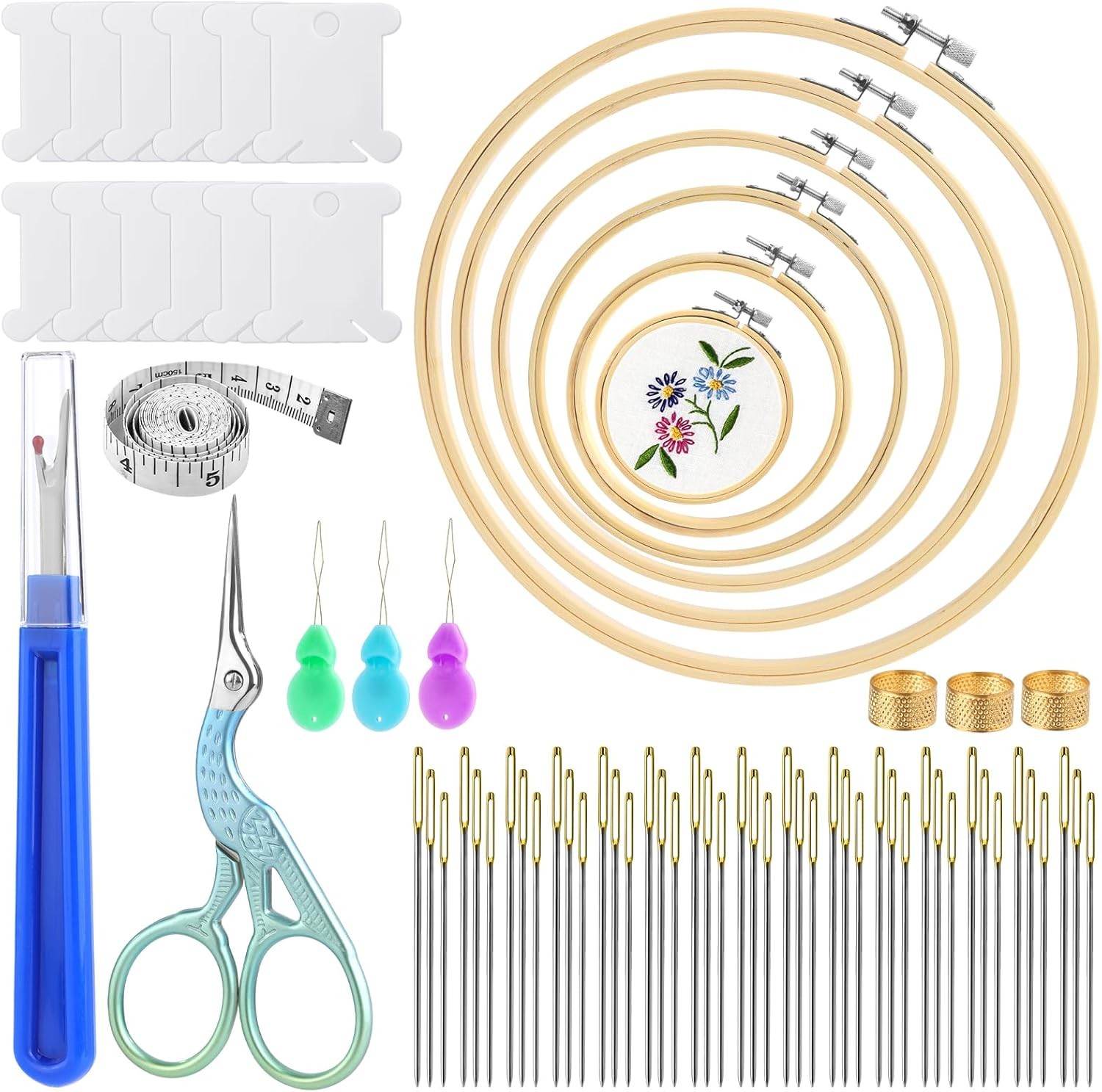 ZXIIXZ 72 Pcs Cross Stitch Supplies, Embroidery Kit for 26cm, Natural color