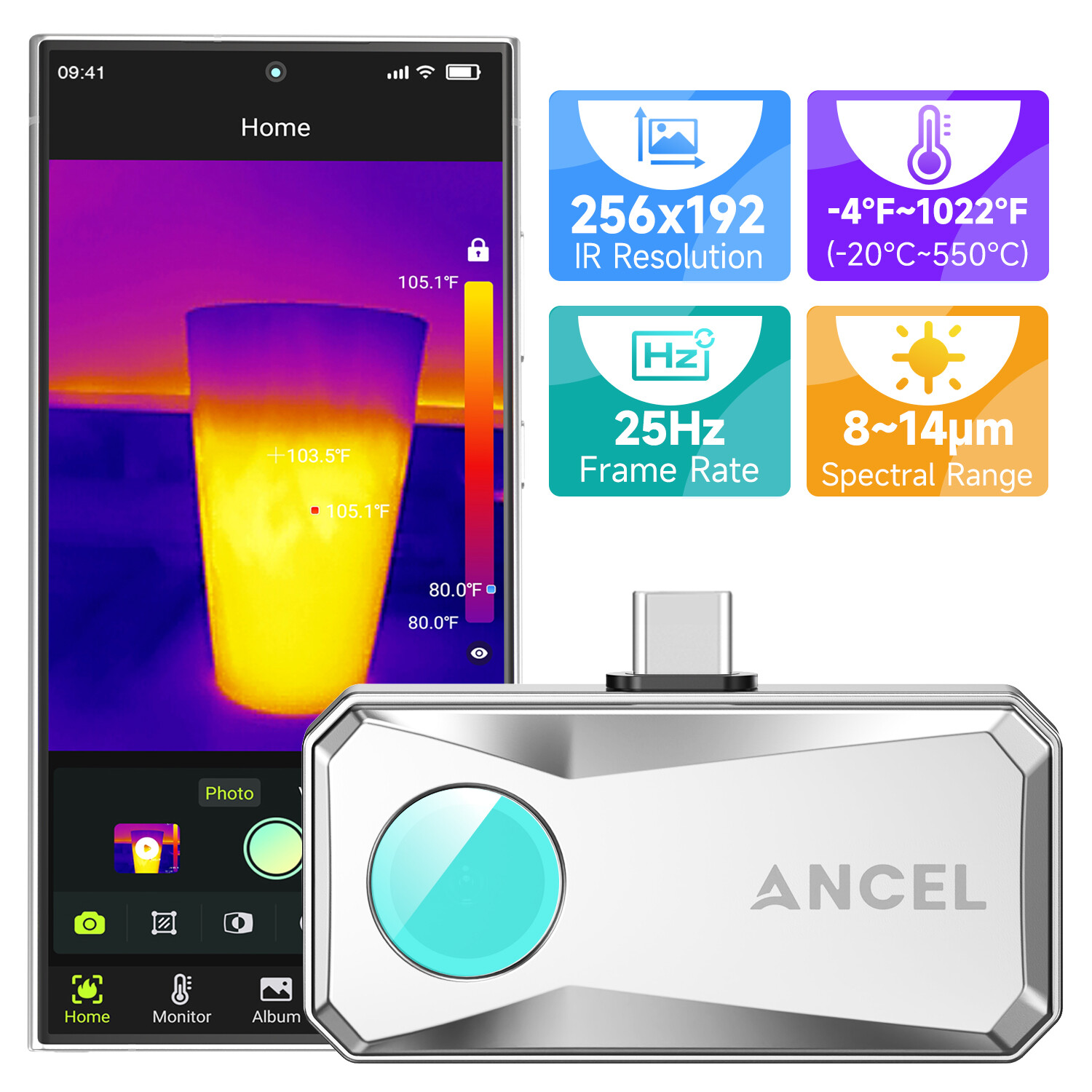 256x192 IR Resolution Rate Thermal imaging Camera Imager for Android Device PC